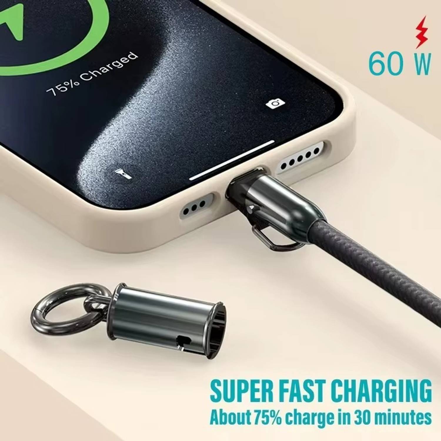 F5 SmartTech 1.2m USB-C to USB-C Cable with Phone Lanyard - Image 2
