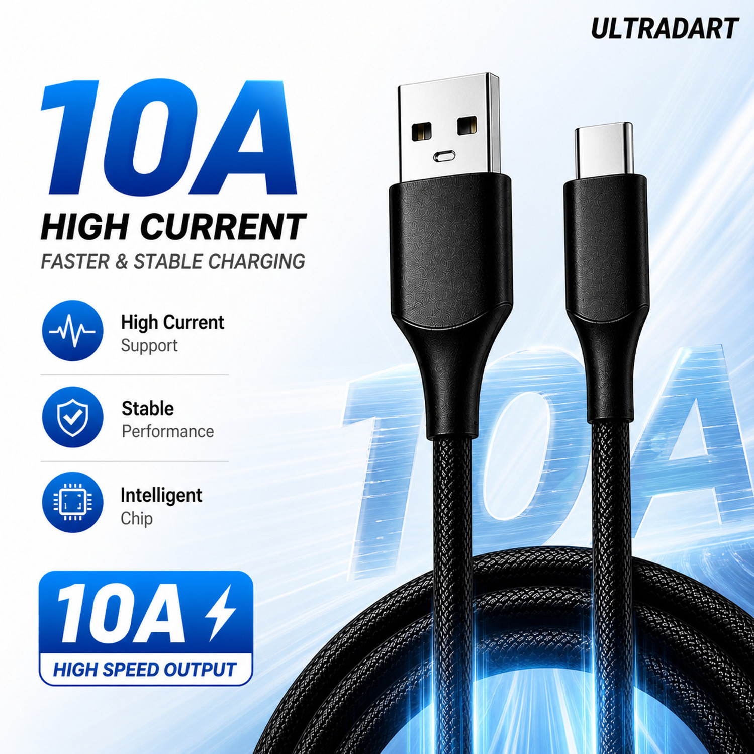 Image of ULTRADART USB Type C Cable 1 m OEM USB to Type C 100W Fast Charging Cable 10A Braided SuperVOOC Warp Dash Dart VOOC Flash Charge Support