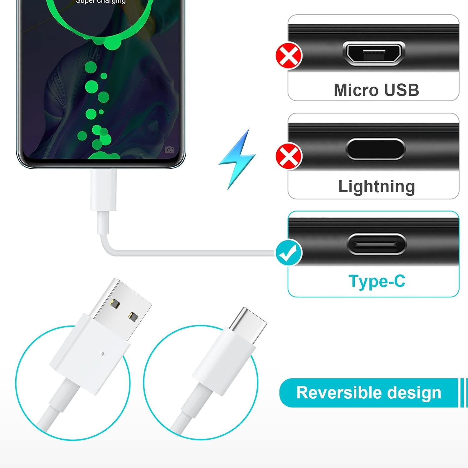 Image of XORTIC USB Type C Cable 1.01 m OEM 65W /80W SUPERVOOC /WARP /SUPERDART /VOOC ULTRA FAST CHARGER CABLE