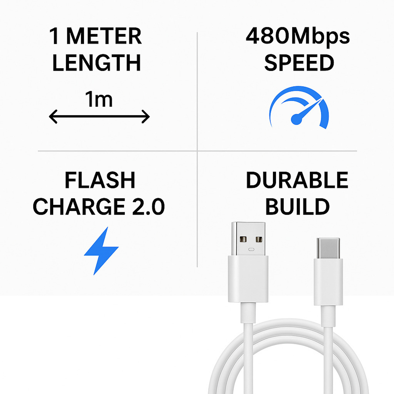 Image of vivo USB Type C Cable 4 A 1 m Fast Flash Type C Data Cable