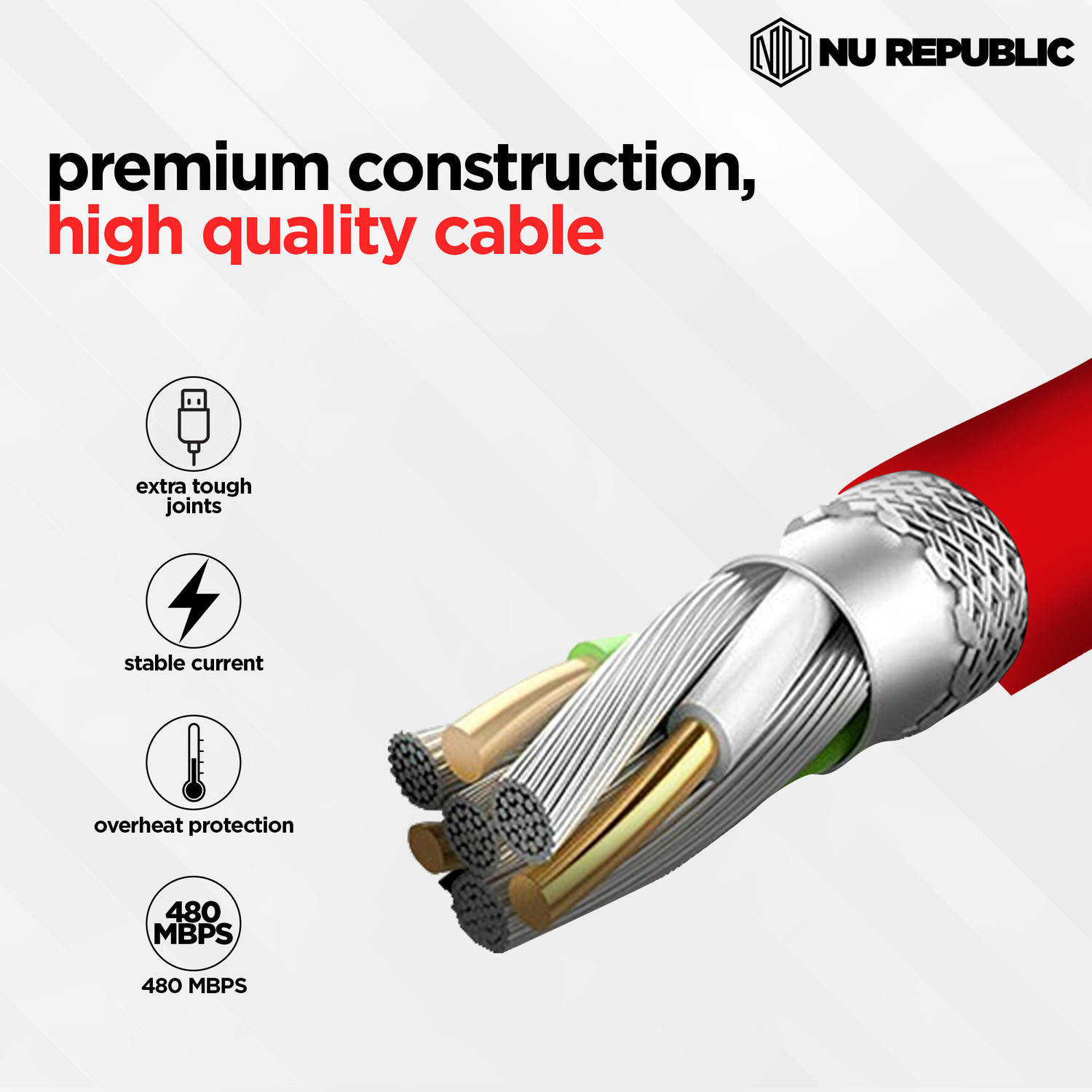 Image of Nu Republic USB Type C Cable 1 m Blaze Supersonic 65W Type-C to Type-C Fast Charge Cable