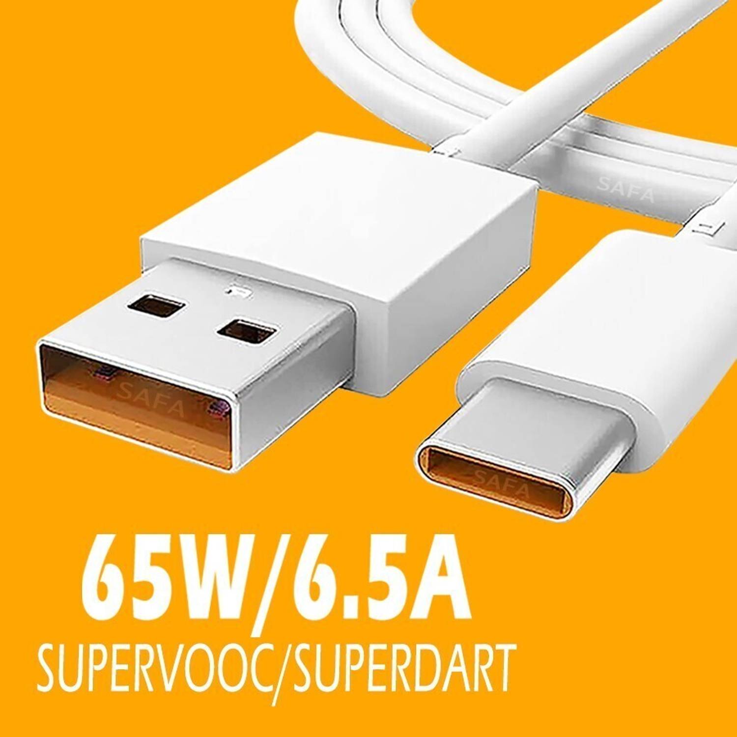 Safa USB Type C Cable 6.5 A 1 m 65W/6.5A SUPER FAST CHARGING CABLE TYPE C SUPPORT / SUPERCHARGER / SUPERVOOC / SUPERDART / SUPERFLASH / FLASHCHARGING / VOOC / DART / DASH / WARP / FLASH / TURBO / SONIC / HYPER / RAPID / 55W / 50W / 44W / 33W / 30W / 27 / 25 / 20W / 18W / 15W / FOR OPPO A52 / A53 / A53S / A33 / Y33S / A54 / A55 / A74 / A16 / F15 / F17 / F17 PRO / F19 / F19S / F19 PRO / F19 PRO PLUS / K3 / A9 / A5 / R17 / RENO / RENO 2 / RENO 10X ZOOM / RENO 2F / RENO 2Z / RENO3 / RENO3 PRO / RENO4 PRO / RENO5 PRO / RENO6 / RENO6 PRO / REALME X / XT / X2 / X2 PRO / X3 / 5 PRO / X50 PRO / 6 / 6i / 6 PRO / 7 / 7i / 7 PRO / X7 / X7 PRO / X7 MAX / 8 / 8S / 8i / 8 PRO / GT MASTER EDIITION / GT NEO 2 / C25 / C25S / NARZO 30A / 50A / 10 / 20 / 20 PRO / 30 / 30 PRO /