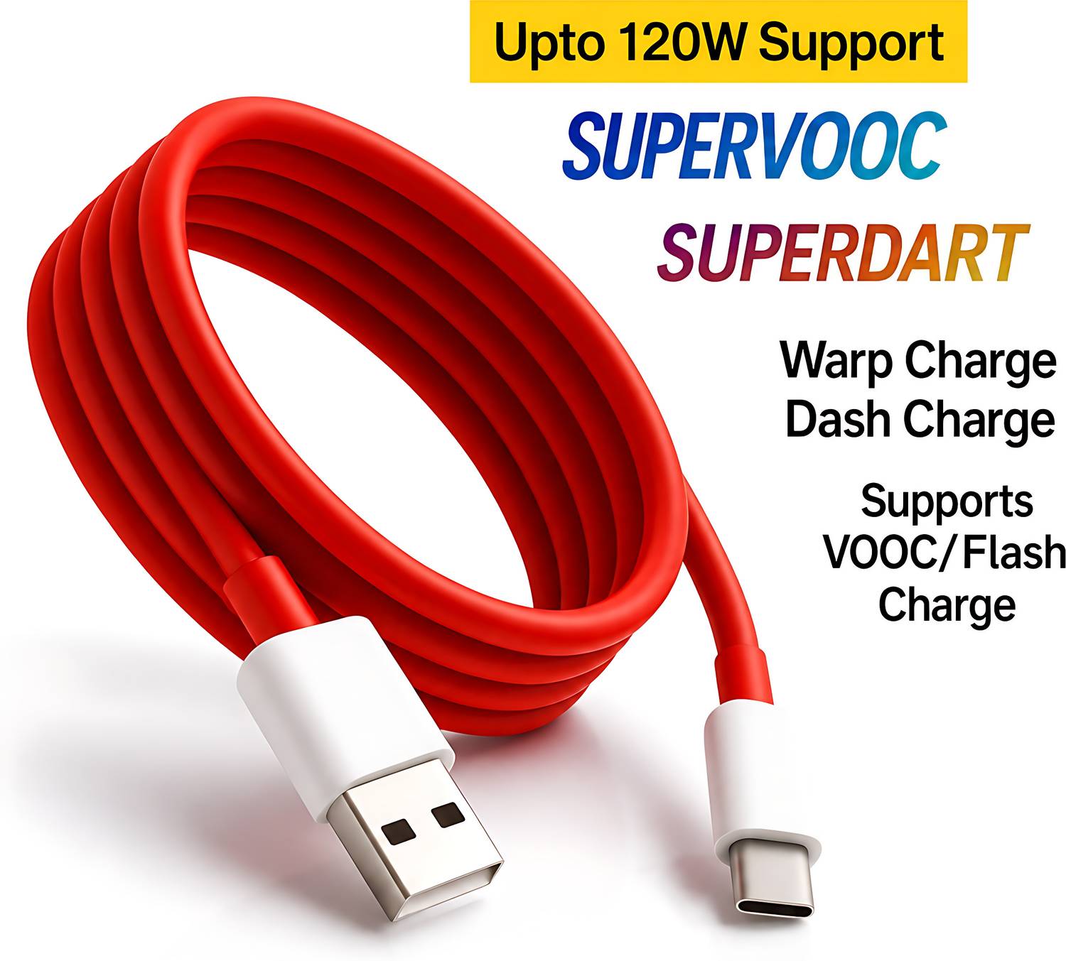 MAK USB Type C Cable 8 A 1 m TPE 120W USB to Type-C Fast Charging Cable for Warp Charge, SuperVOOC & Dash Charge – High Speed Data Sync, Durable Tangle-Free Cable