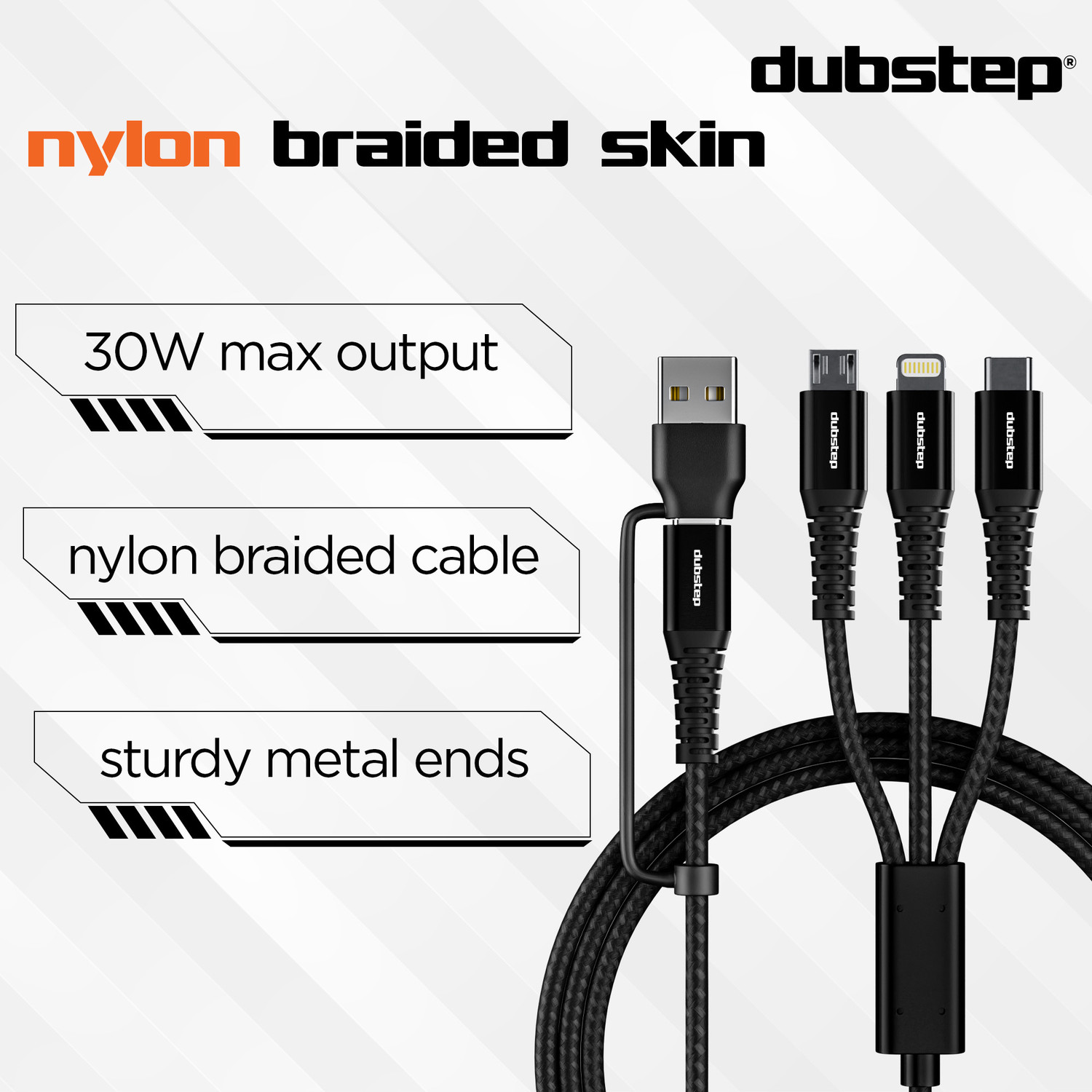 Image of Dubstep 3-in-1 Cable 3.5 A 1.2 m Aluminum Shielding Blaze Hexa 30W 6-in-1 USB-A + Type-C To Type-C + Type-L + Micro 1.2m Fast Charging Cable