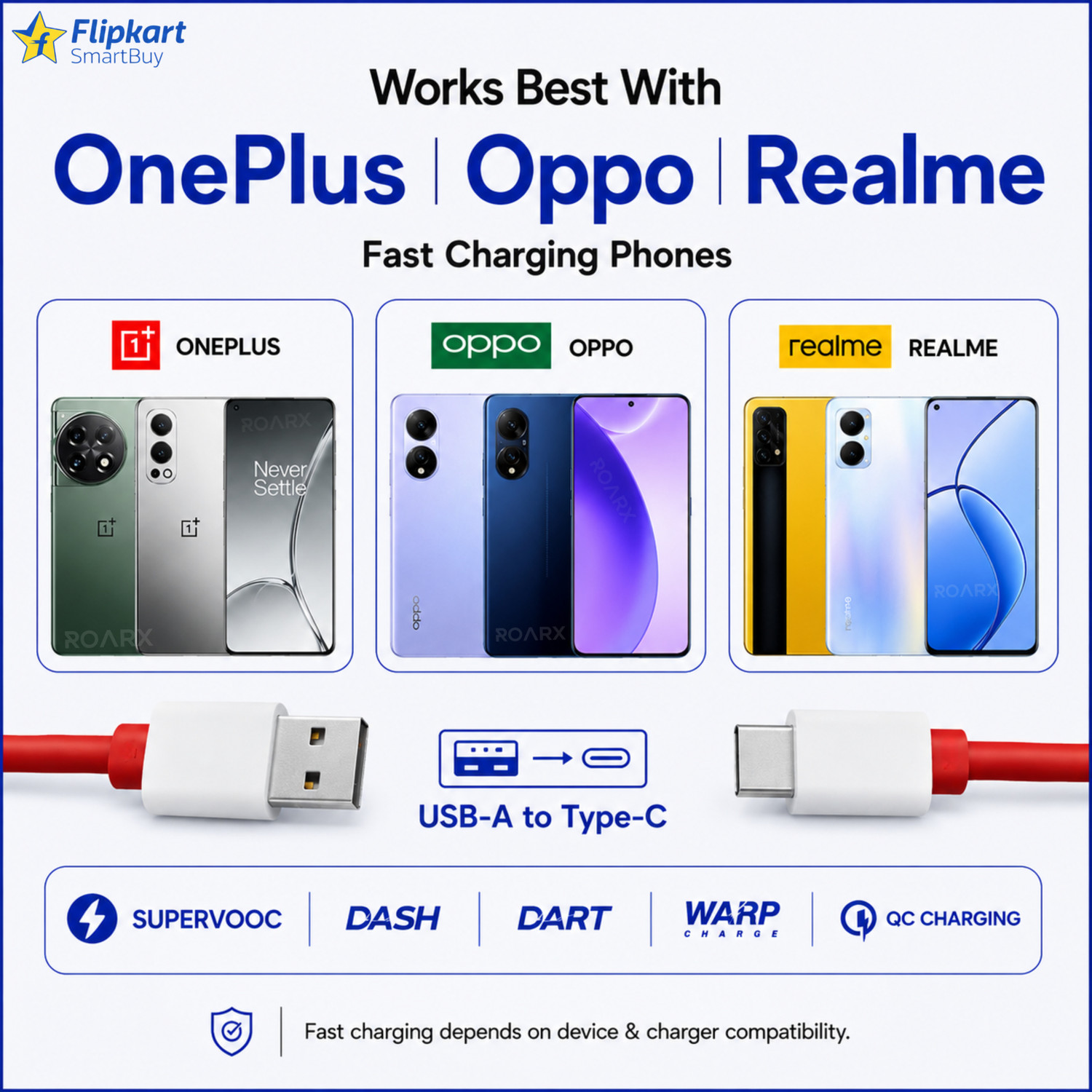 Image of Flipkart SmartBuy USB Type C Cable 6.5 A 1 m PVC fast charging Data Cable 65w supervooc cable data cable type c cable 65w data cable 65w charger cable supervooc cable 65w cable Compatible with OnePlus 12 /12r /11r /10 Pro /OnePlus 10R /OnePlus 9R / 8 / 8T / 7 / 7T / OP 6