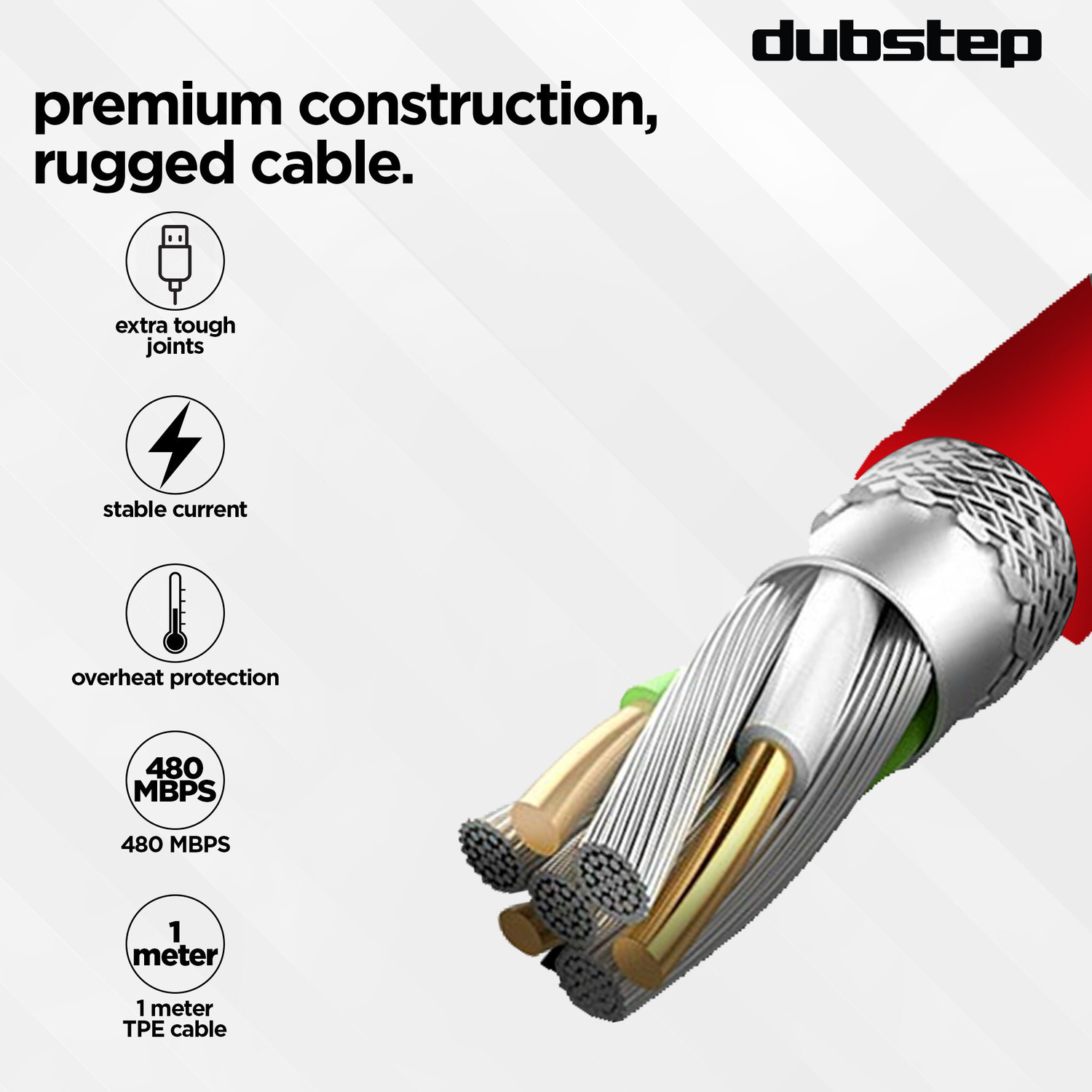 Image of Dubstep USB Type C Cable 3.5 A 1 m Blaze Ultra 50W Supports All Fast Charging Technologies