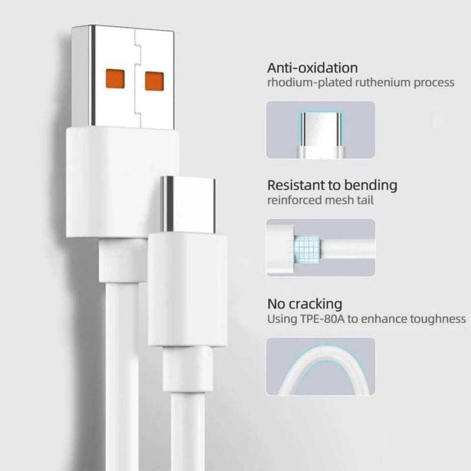 Image of DreamWireless USB Type C Cable 6 A 1 m ORIGINAL 67W Hyper Charge Fast Turbo Charging Data Cable