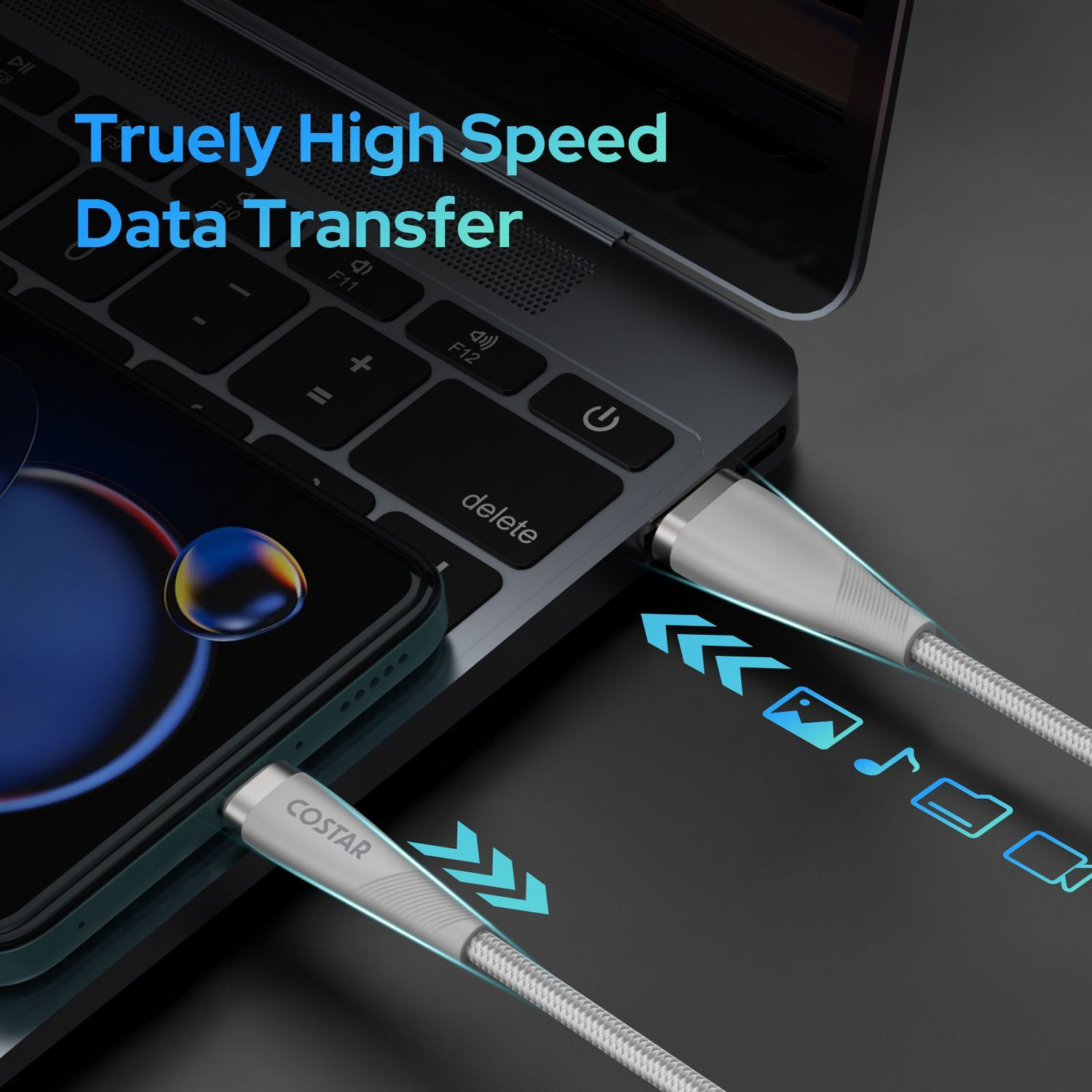 Image of Costar USB Type C Cable 3 A 1.5 m A-C Fast Charging Data Sync 480 Mbps Certificated-C312SG