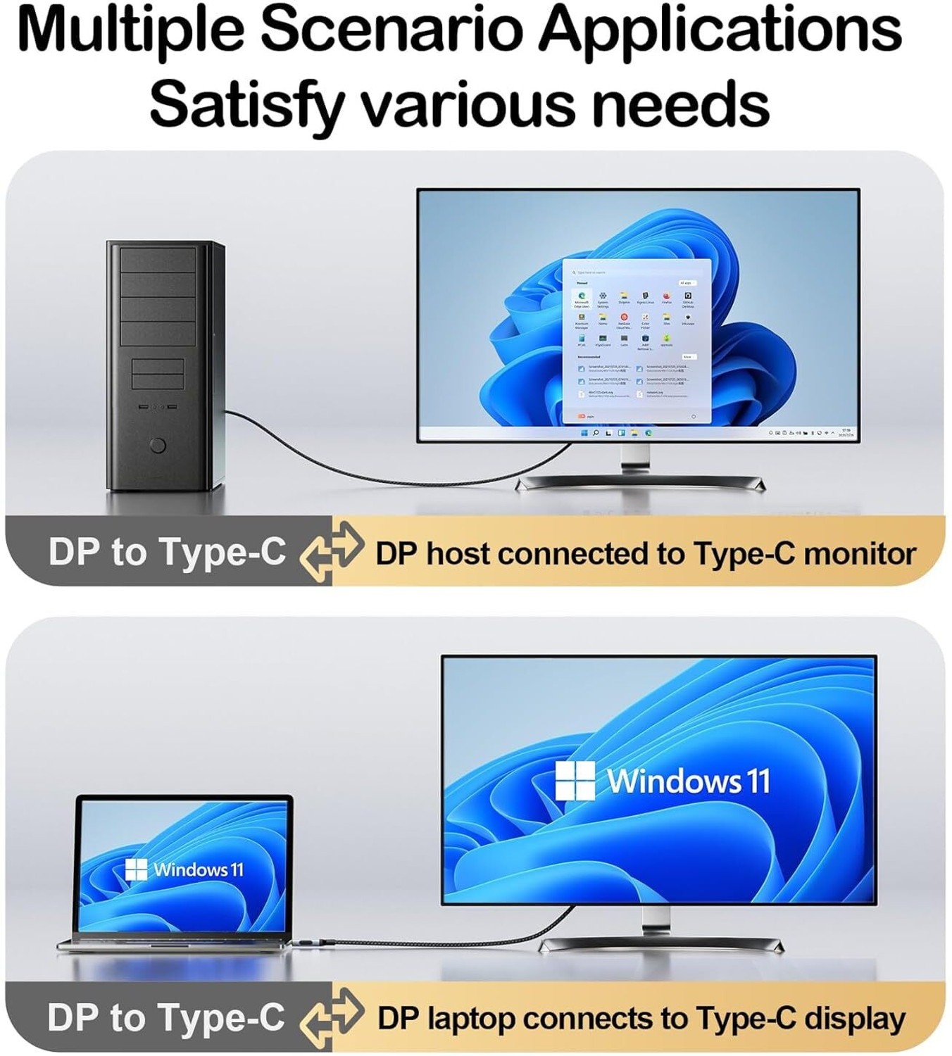 Image of Tobo USB Type C Cable 1.8 m Copper 8K Bi-Directional USB C To DisplayPort Cable [ 8K@60Hz, 4K@144Hz ] DP 1.4 To USB4 Type C Adapter For Thunderbolt 3 /4 M-Book Pro Air M4 Phone 16 15 Pro Pad XPS 13 /15 S25 Ultra G8 G9 TD-1520CC