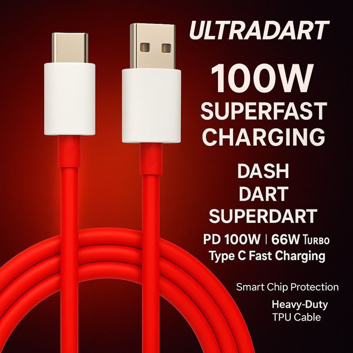 Image of OnePlus USB Type C Cable 1 m New-100W Fast Charging USB-C Cable | Multi-Protocol Support (SUPERVOOC /VOOC /WARP) | CarPlay & Android Auto | Universal USB-C Compatibility - Red