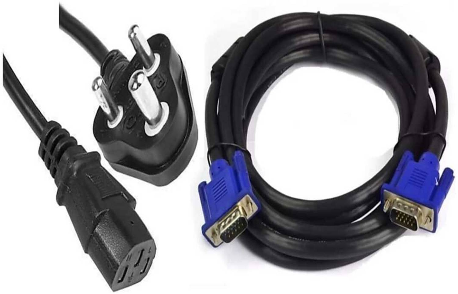 BALRAMA 2pc Set Power Cable + VGA Cable Desktop CPU Printer Monitor Vga to Vga Cord Wire Combo Set