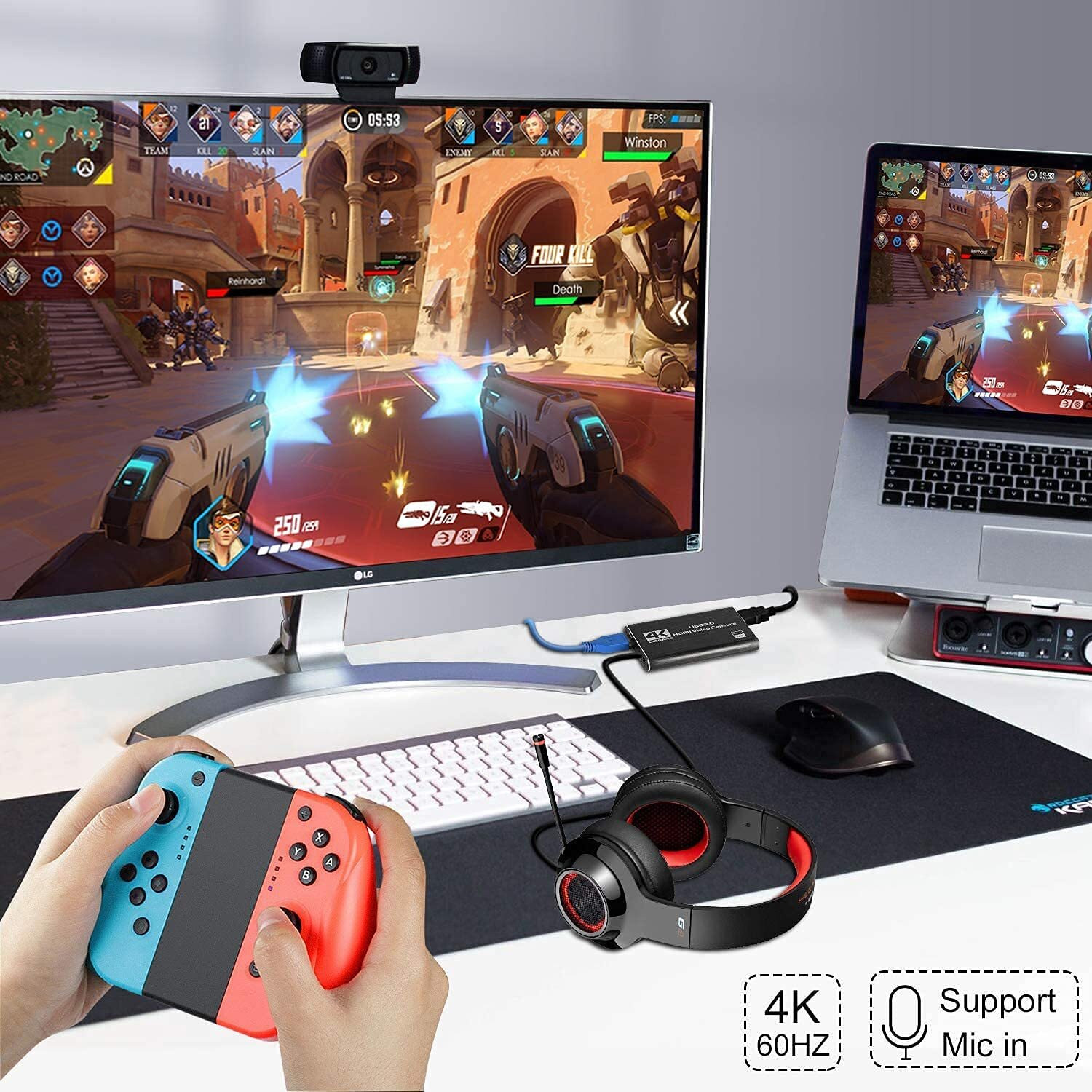 Image of VOOCME 4K USB 3.0 HDMI Video Capture Card, Game Capture Card, with HDMI Loop-Out 1080P 60FPS Live Streaming Game Recorder Device Laptop Accessory