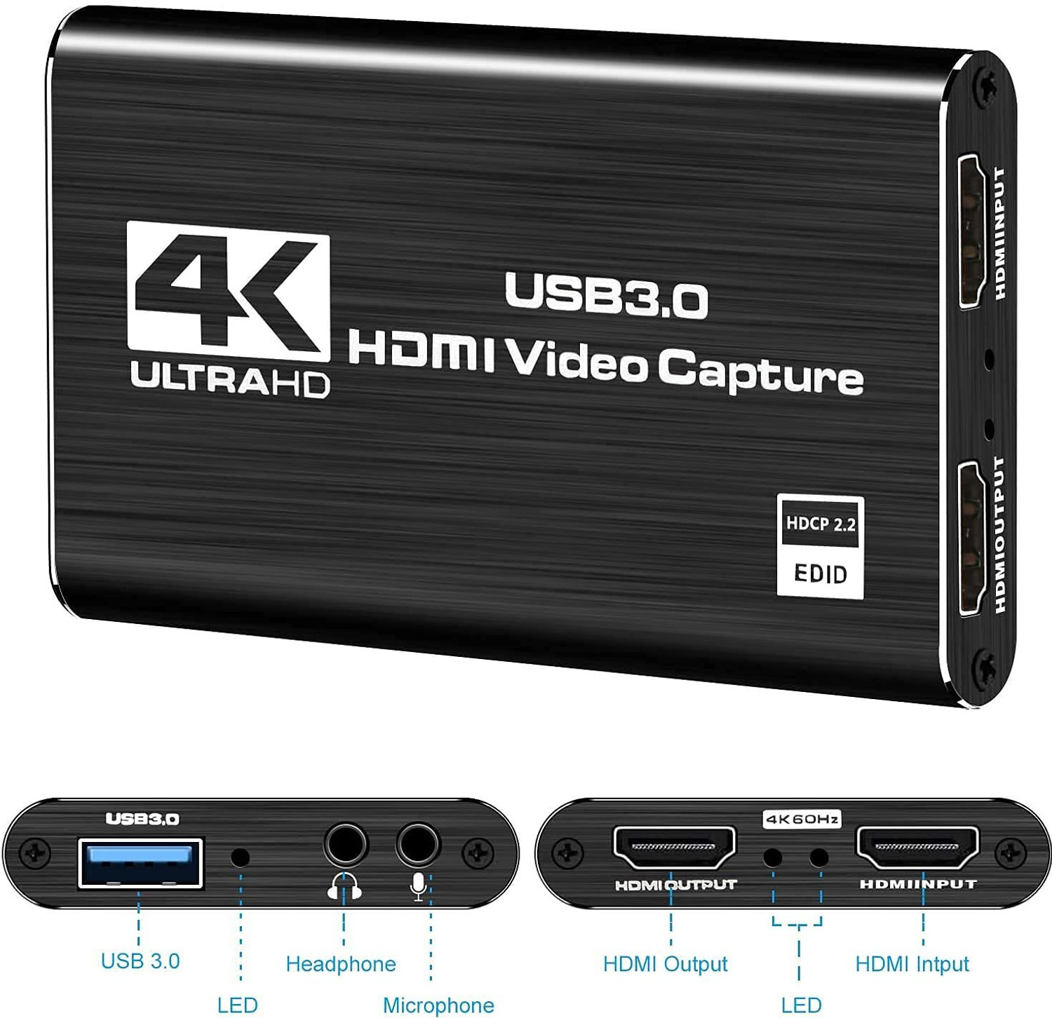 Image of VOOCME 4K USB 3.0 HDMI Video Capture Card, Game Capture Card, with HDMI Loop-Out 1080P 60FPS Live Streaming Game Recorder Device Laptop Accessory