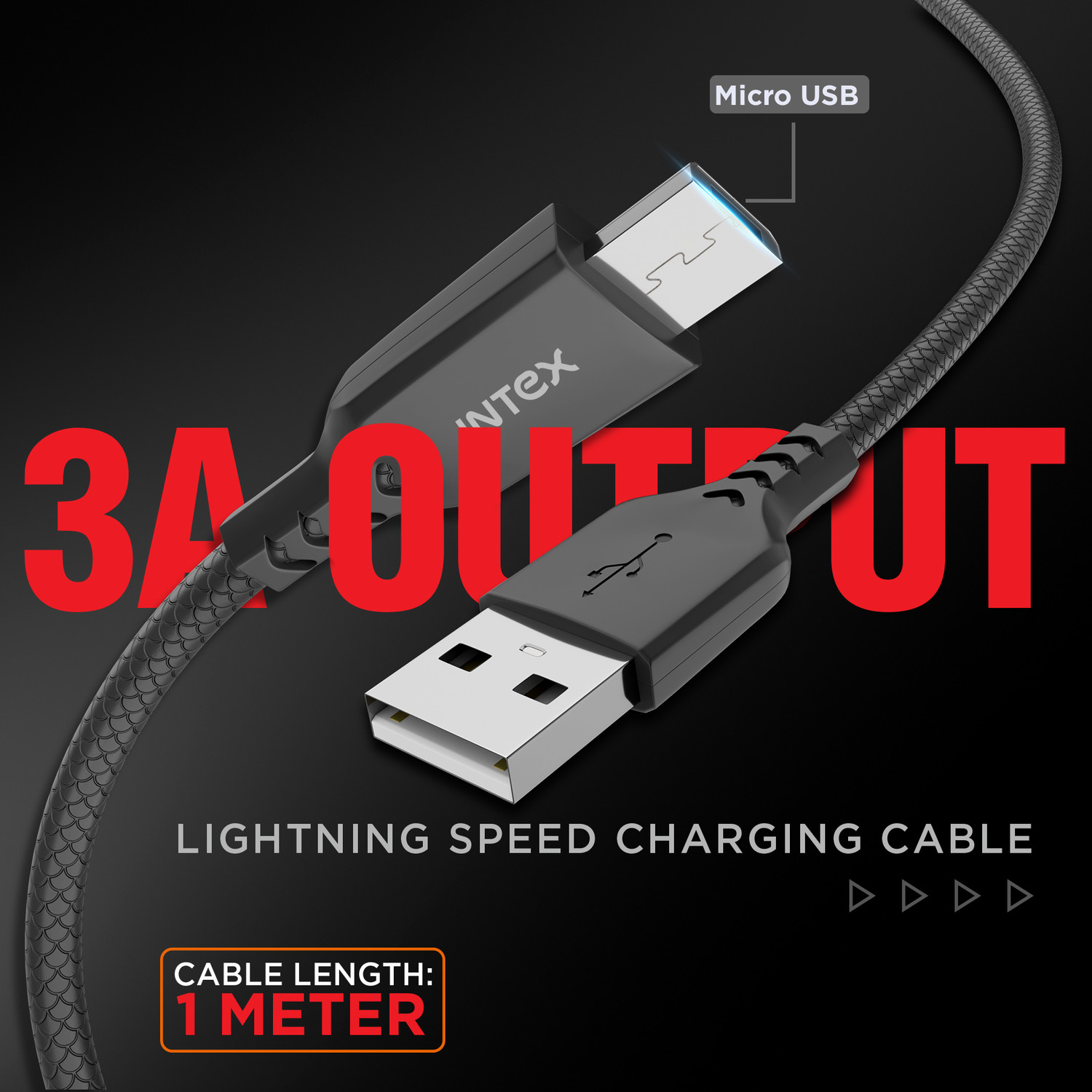 Image of Intex Micro USB Cable 3 A 1 m Durable Nylon Braided Cable Speed 3.0M 1M