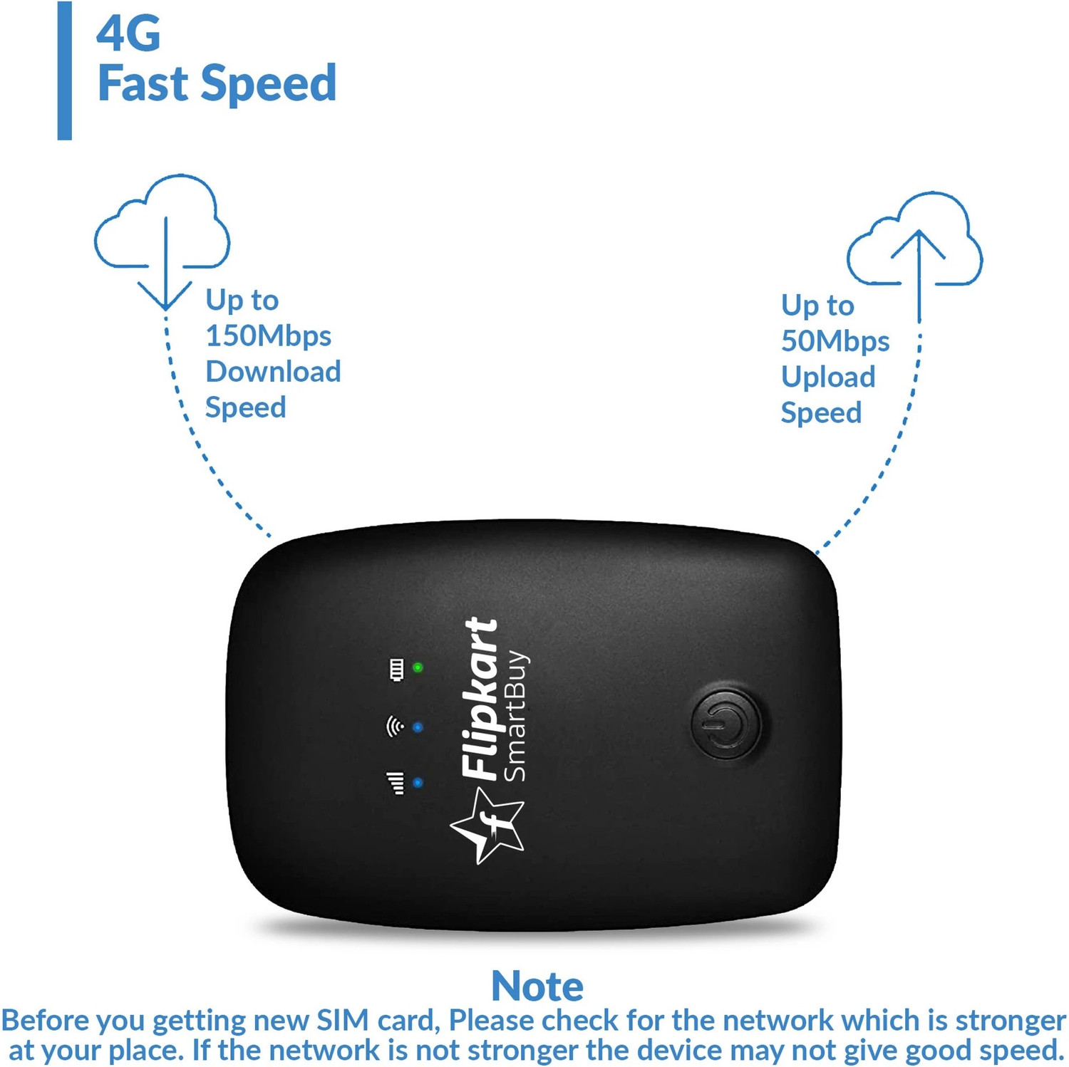 Image of Flipkart SmartBuy 4G LTE Wireless Wi-Fi Dongle, All SIM Support, 2100mAh Battery, 150 Mbps Data Card ,Calls not Supported