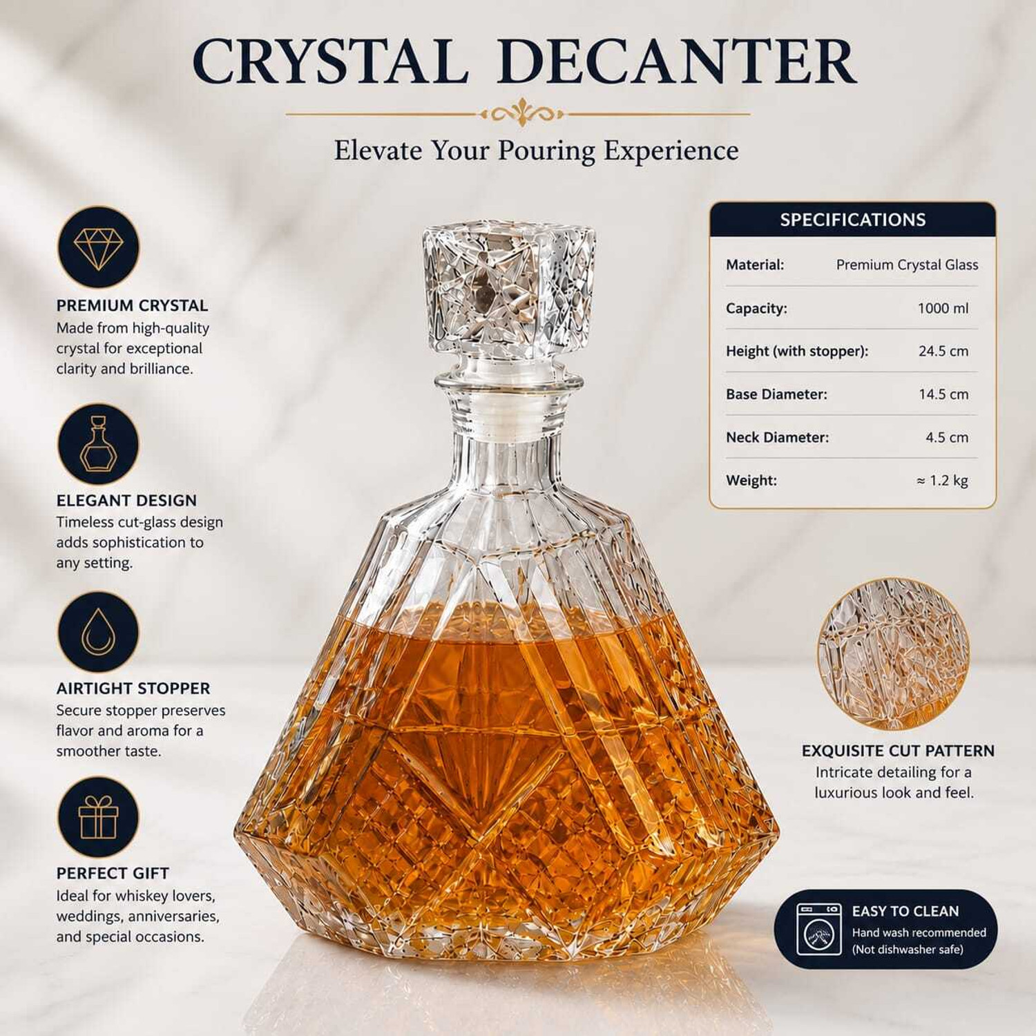 Image of TMVMALL Diamond shape decanter 1000ML (33.8ods) primium bottle Whiskey, Scotch, Bourbon, Brandy, Rum, Wine, Water, Juice, Home Bar, Party, Hotel Decanter