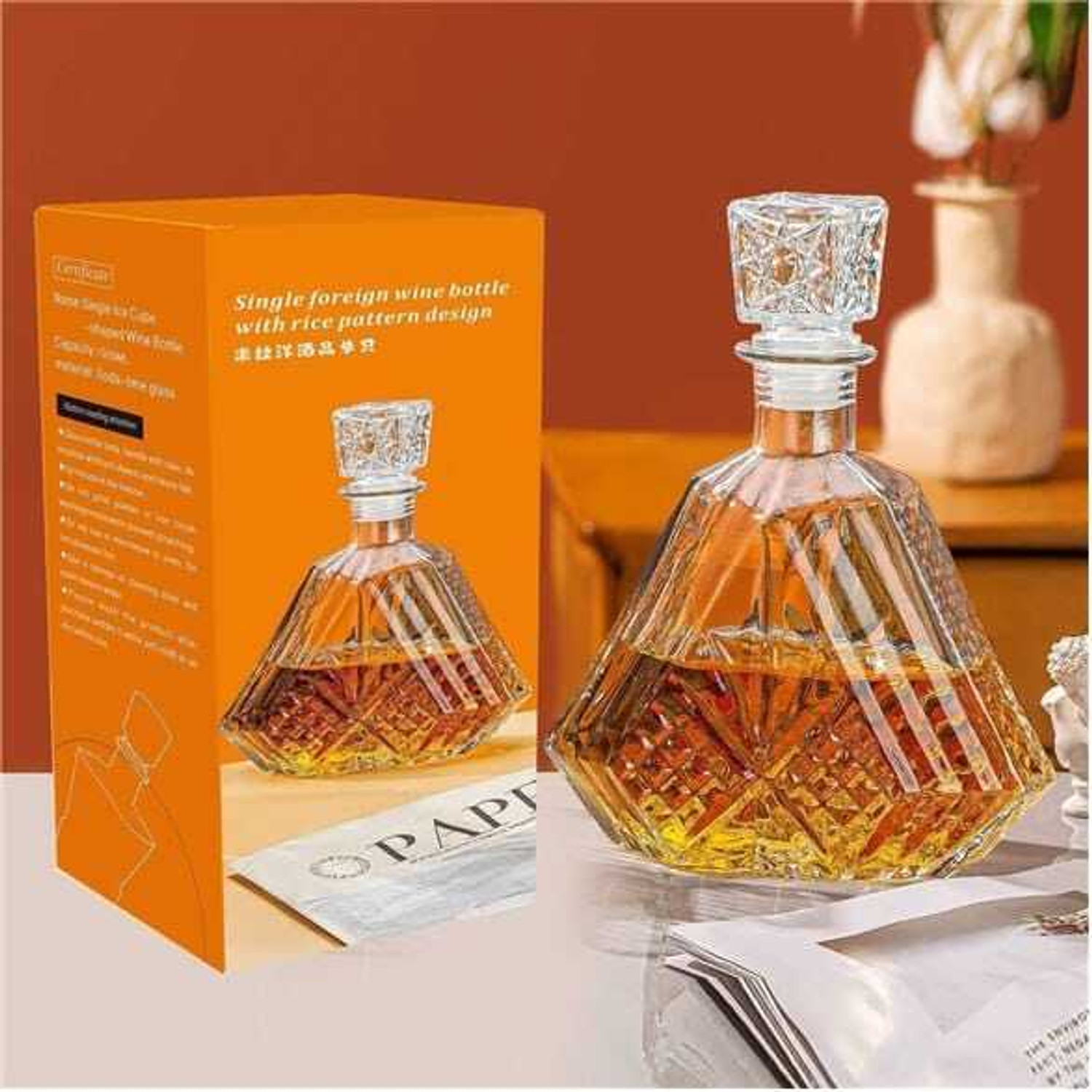 Image of TMVMALL Diamond shape decanter 1000ML (33.8ods) primium bottle Whiskey, Scotch, Bourbon, Brandy, Rum, Wine, Water, Juice, Home Bar, Party, Hotel Decanter