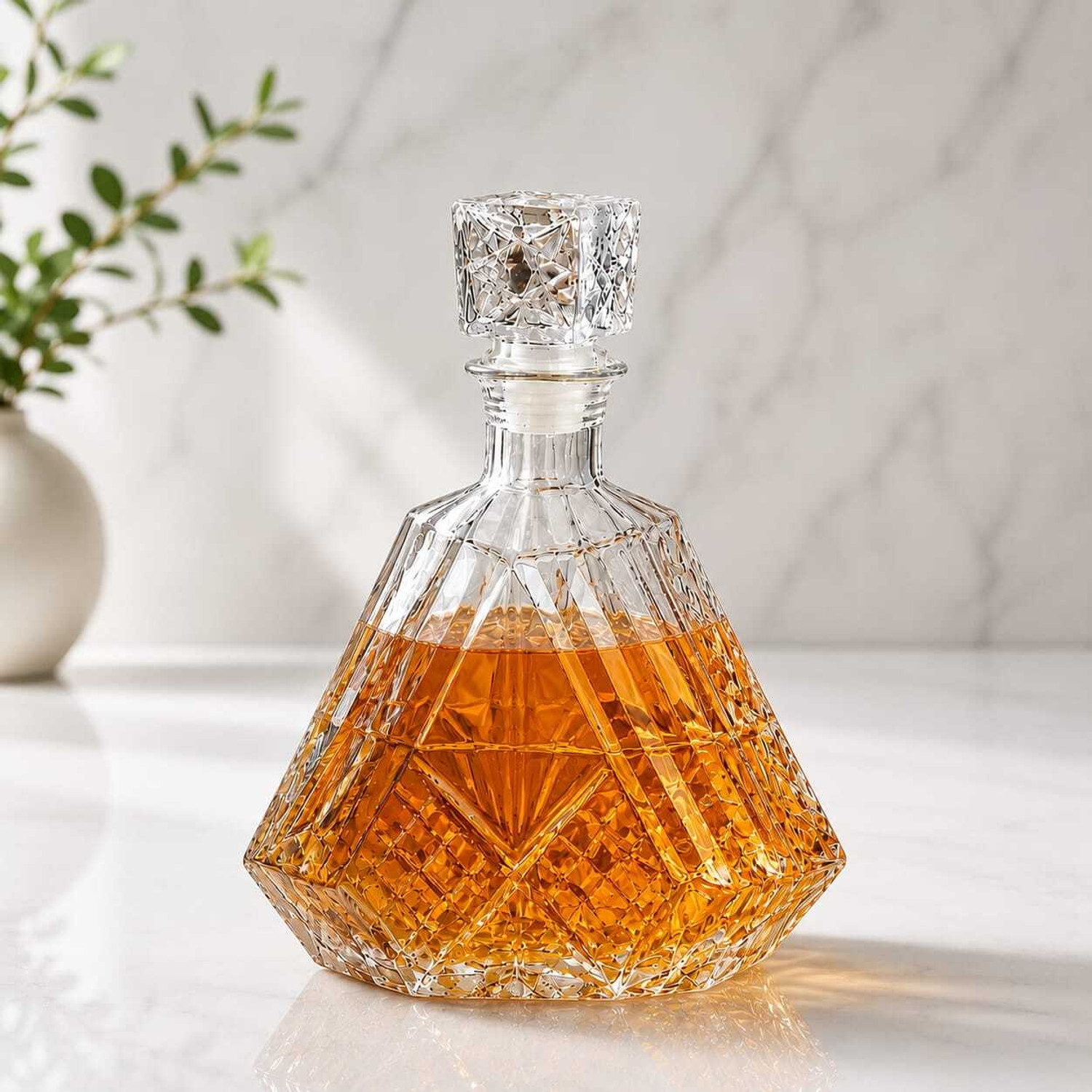 Image of TMVMALL Diamond shape decanter 1000ML (33.8ods) primium bottle Whiskey, Scotch, Bourbon, Brandy, Rum, Wine, Water, Juice, Home Bar, Party, Hotel Decanter