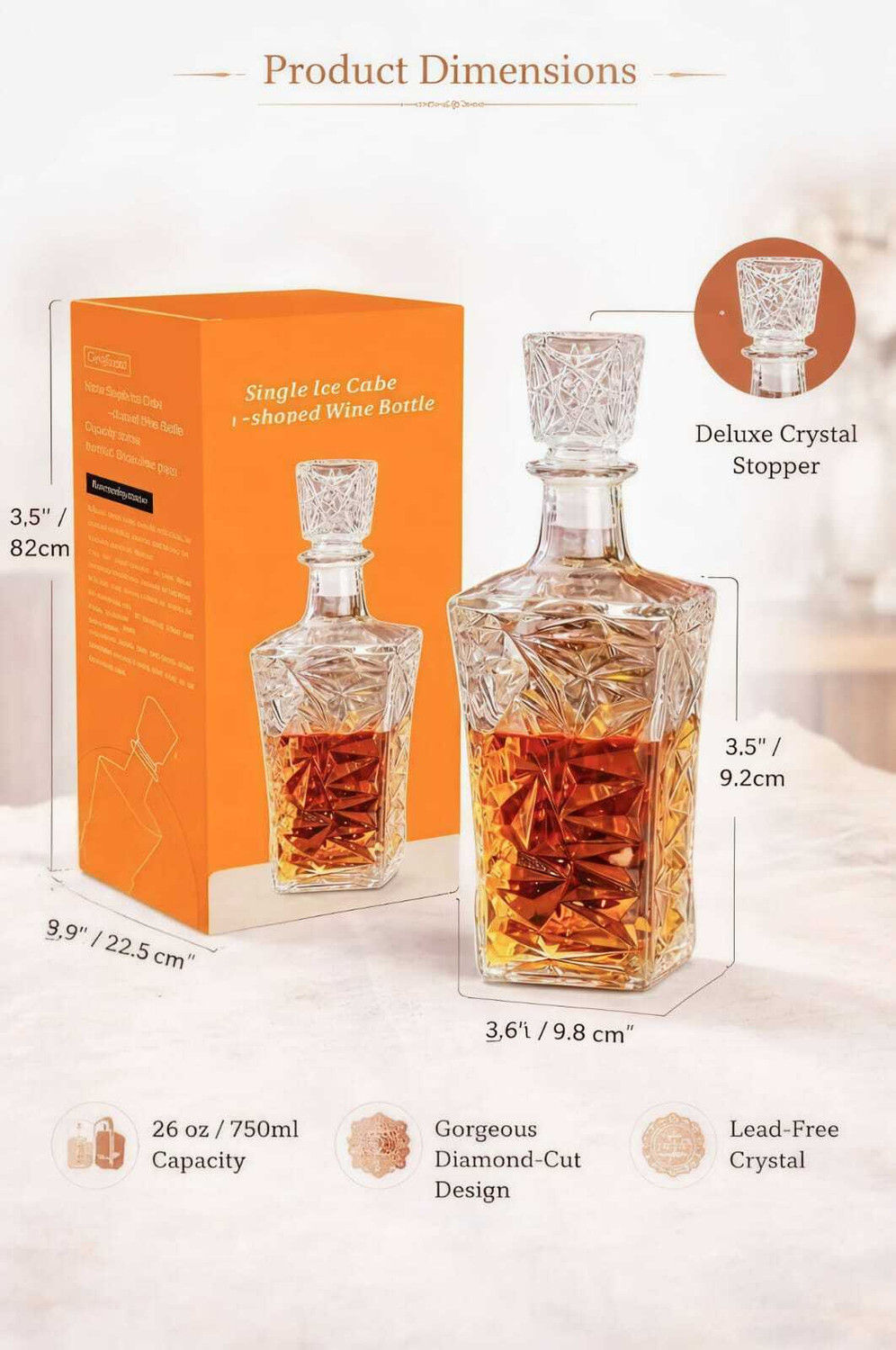 Image of AVGLASSSTORE 1000ml whisky decanter Serving whiskey, scotch, wine, and other spirits Decanter (Glass, 33.814 oz)