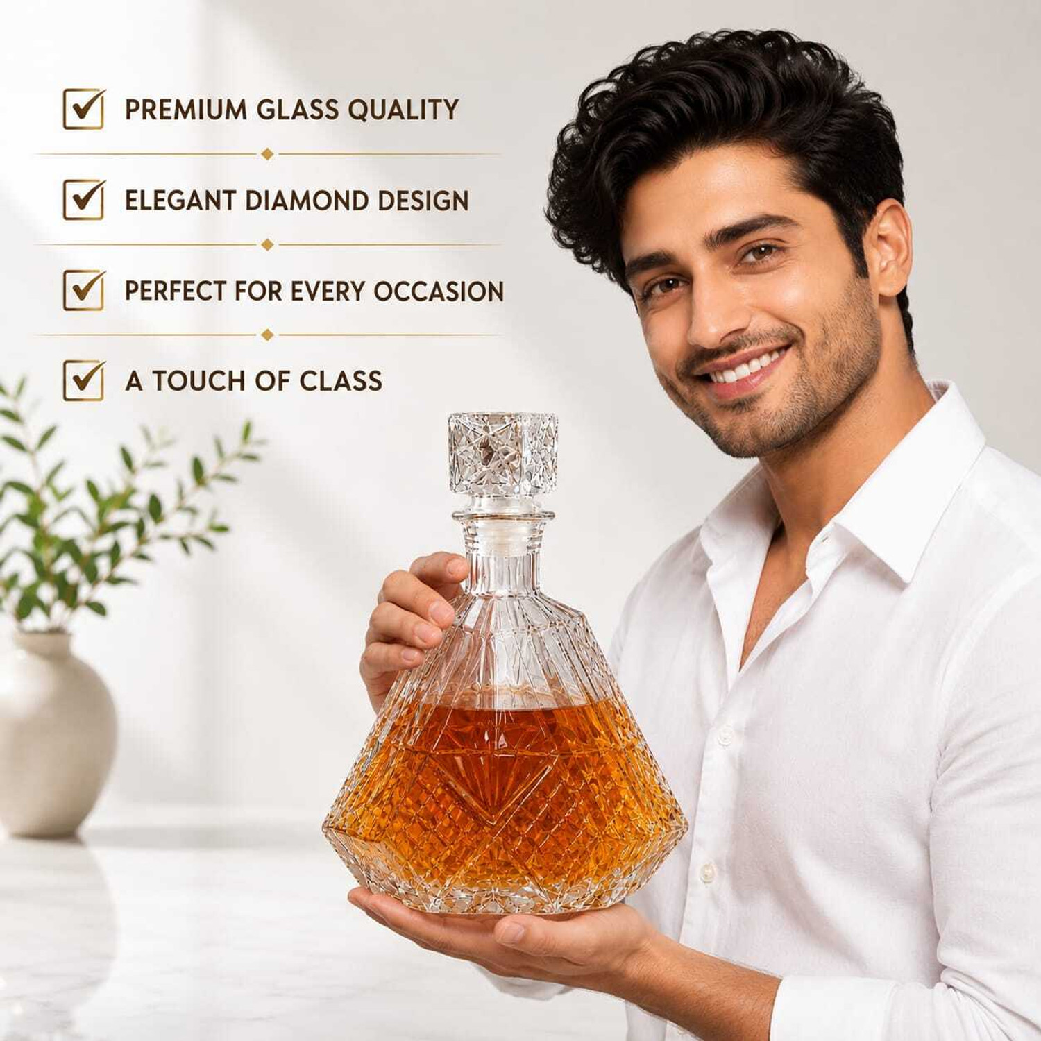 Image of TMVMALL Diamond shape decanter 1000ML (33.8ods) primium bottle Whiskey, Scotch, Bourbon, Brandy, Rum, Wine, Water, Juice, Home Bar, Party, Hotel Decanter