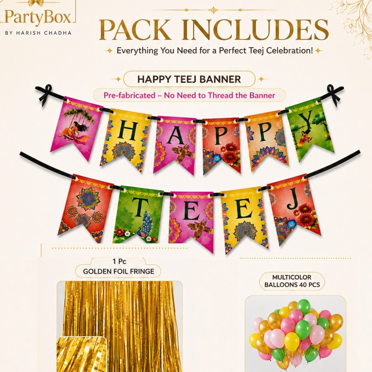Image of PARTY BOX Multicolor Happy teej Decoration