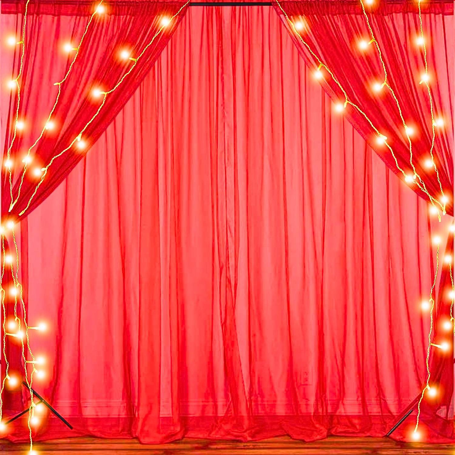 1iAM 4 Pieces Red Decoration Net and 1 Piece Rice Light for Birthday, Anniversary, Photoshoot, Wedding, Romantic Dinner, Valentine's Day