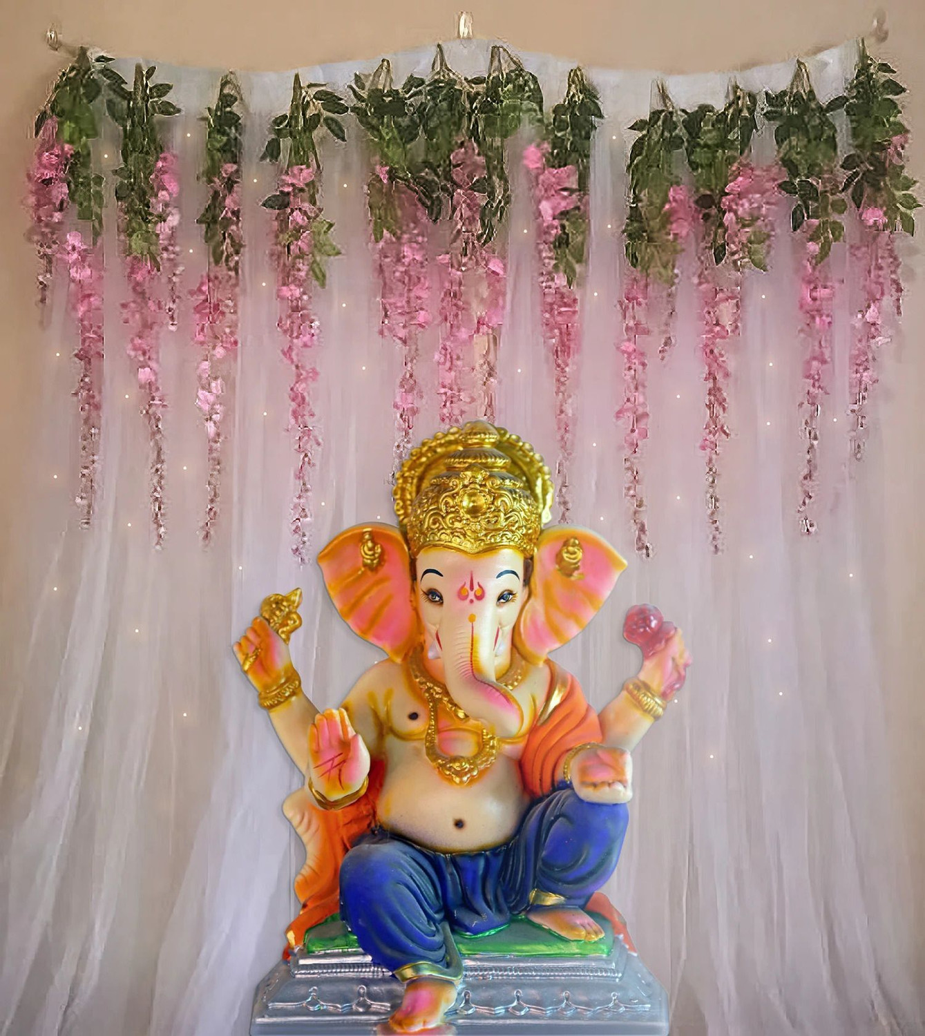 Image of specialyou.in Special You Pink Wisteria Artificial Flowers for Ganesh Chaturthi Home decor, Balcony Decoration Items Ceremony, Ganpati Backdrop Pack of 12 pcs