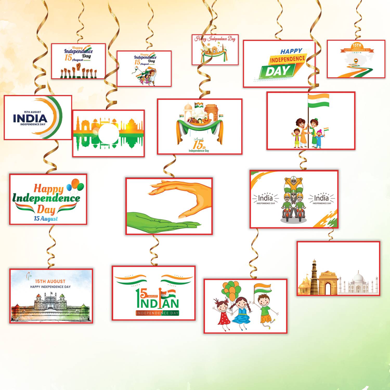 1iAM Multicolor Independence Day Decoration Items - Pack of 17 | Ceiling Hanging for Office