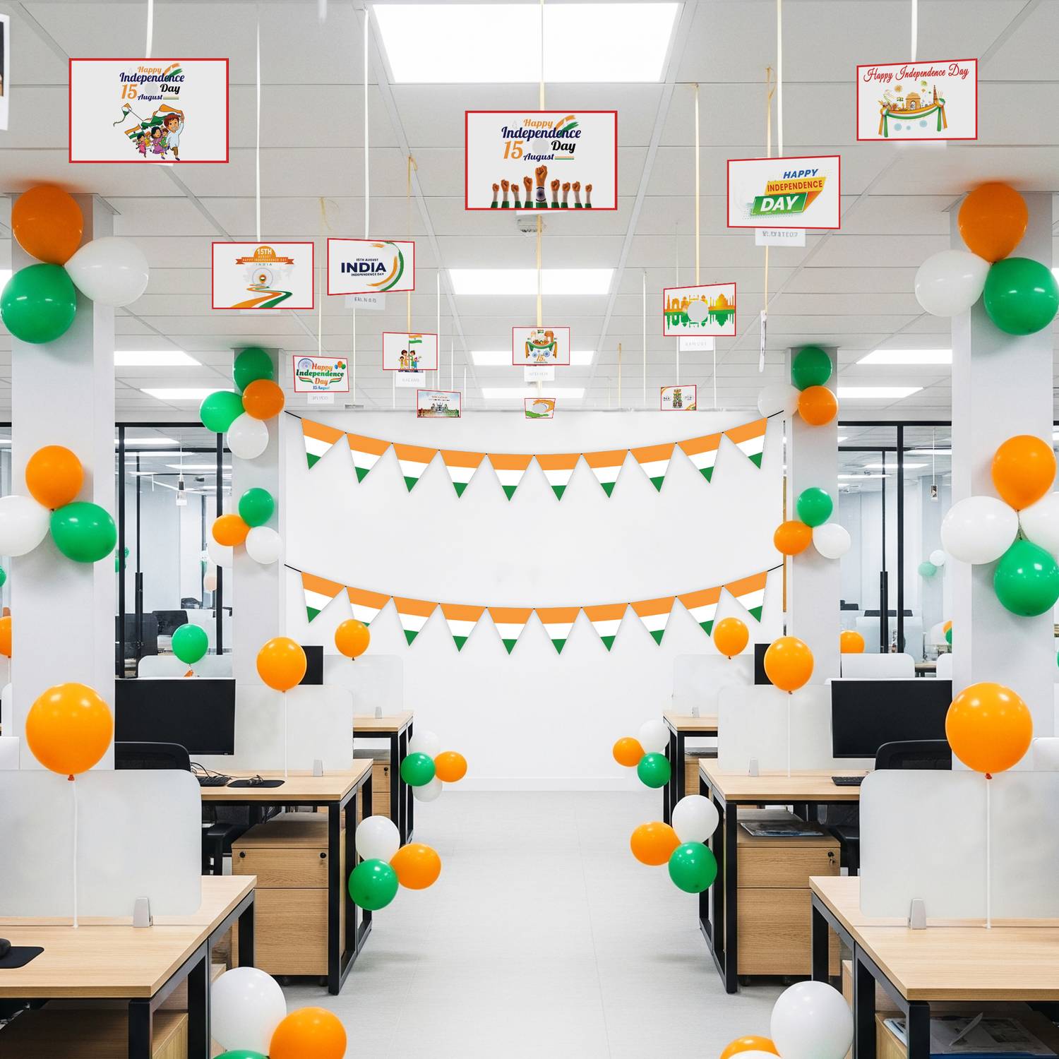 1iAM Multicolor Independence Day Decoration Items Pack of 115-20 Flags,Ceiling Hanging for Bank
