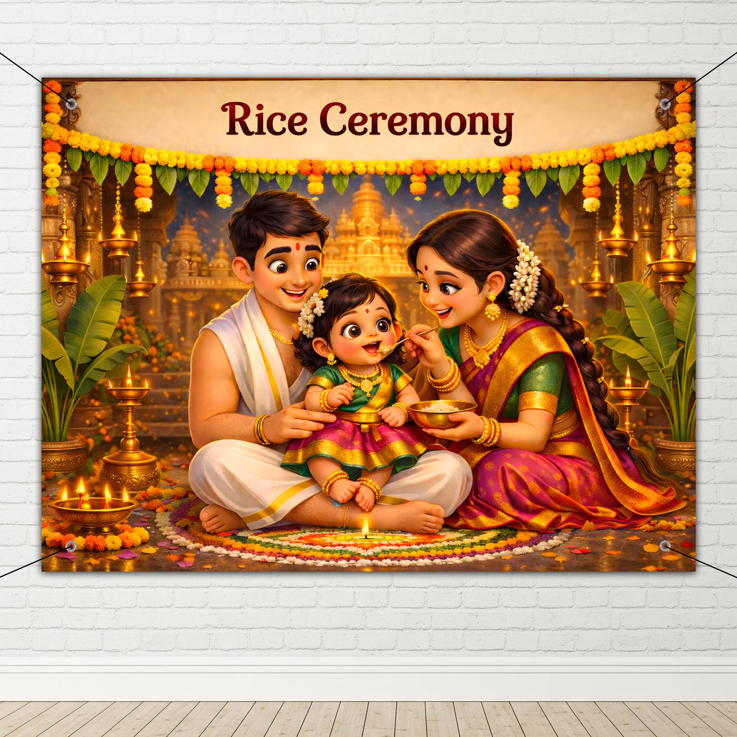 1iAM Multicolor Rice Ceremony Flex Decoration Pack of 6 | Flex, Hook & Ribbon For Decor