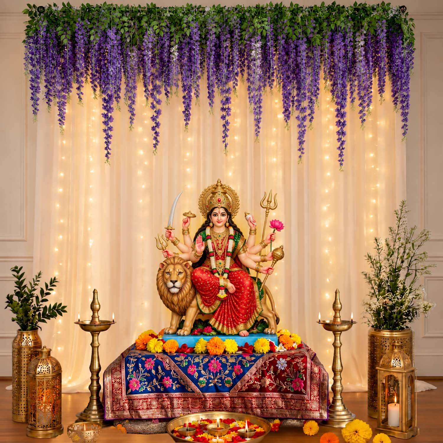 specialyou.in White, Purple Wisteria Artificial Flower Backdrop Decoration Items for Pooja, Ganesh Chaturthi