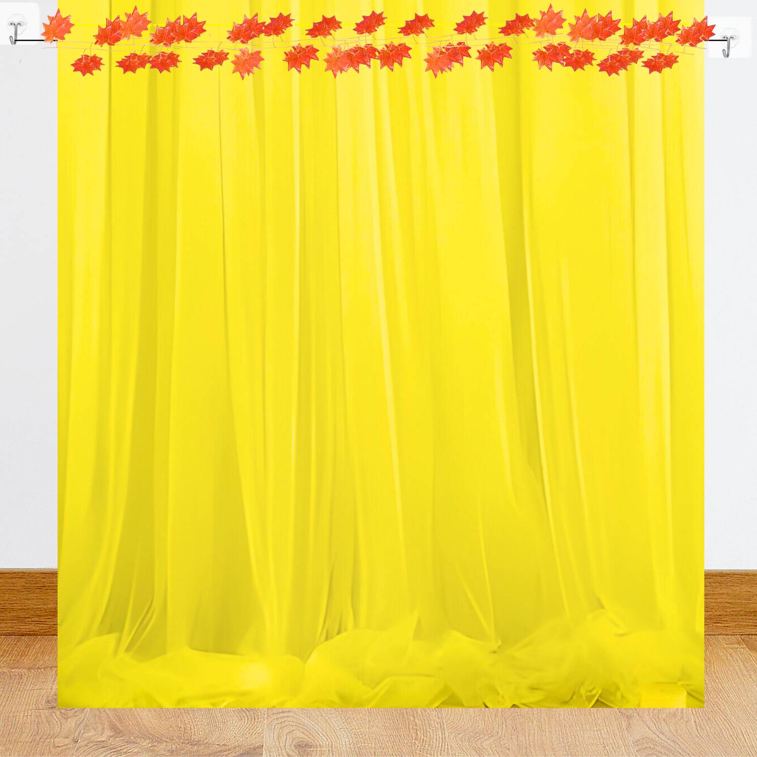 1iAM Stitched Yellow Net Backdrop Curtains, Maple Creeper, Hooks, Ribbon Home, Birthday, Wedding, Anniversary, Mehndi, Haldi, Festive Party Decoration