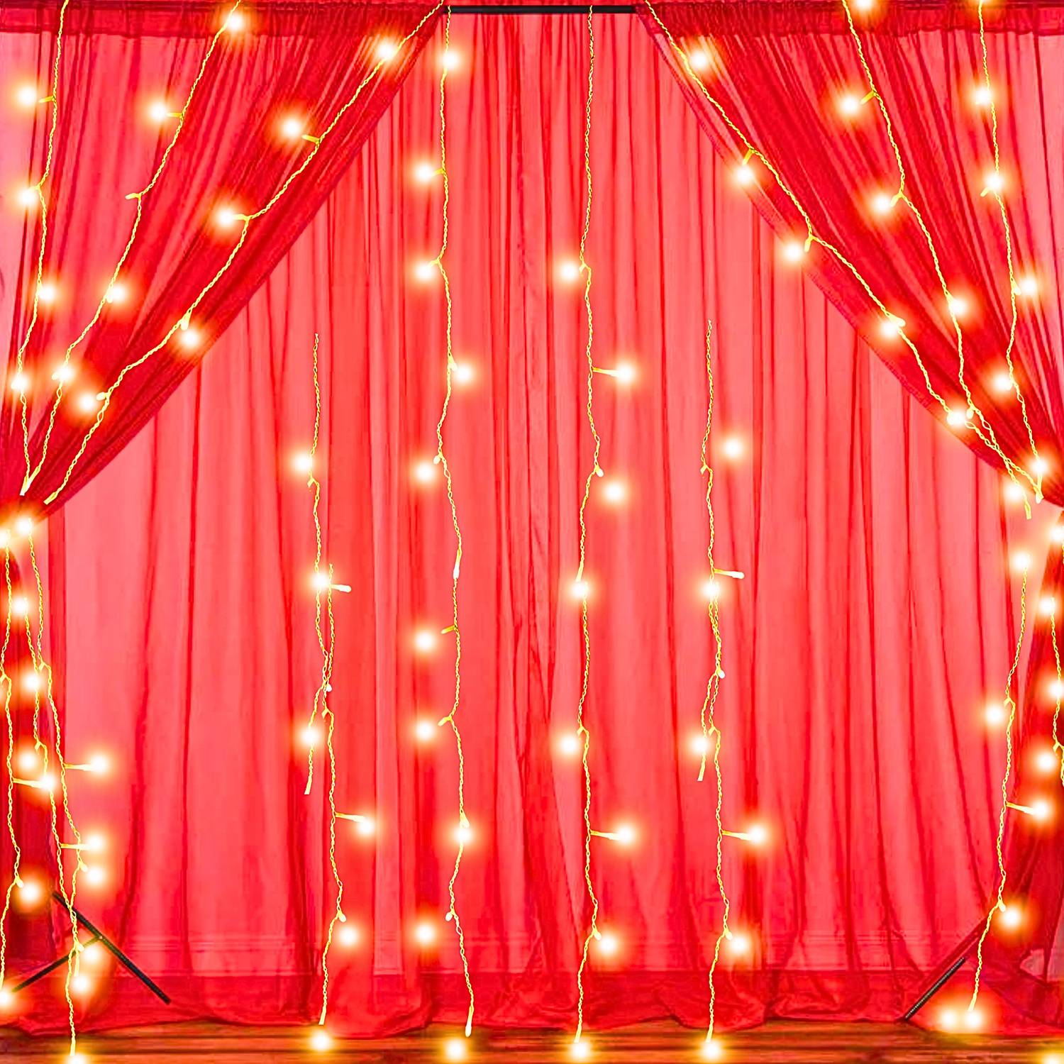 1iAM 4 Pieces Red Decoration Net and 2 Piece Rice Light for Birthday, Anniversary, Photoshoot, Wedding, Romantic Dinner, Valentine's Day