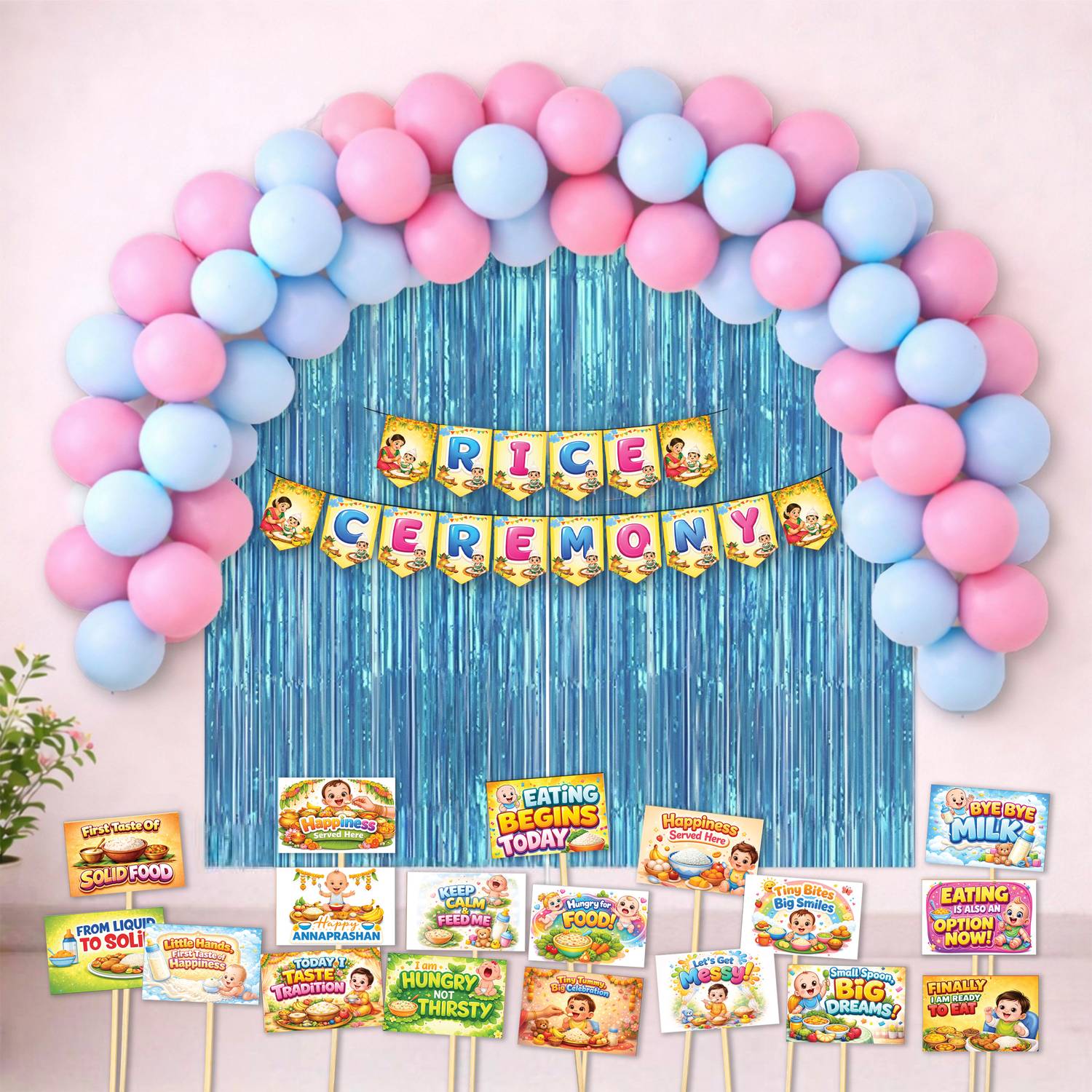 1iAM Multicolor Rice Ceremony Decoration Pack of 82 | Banner Combo For Party Celebrations