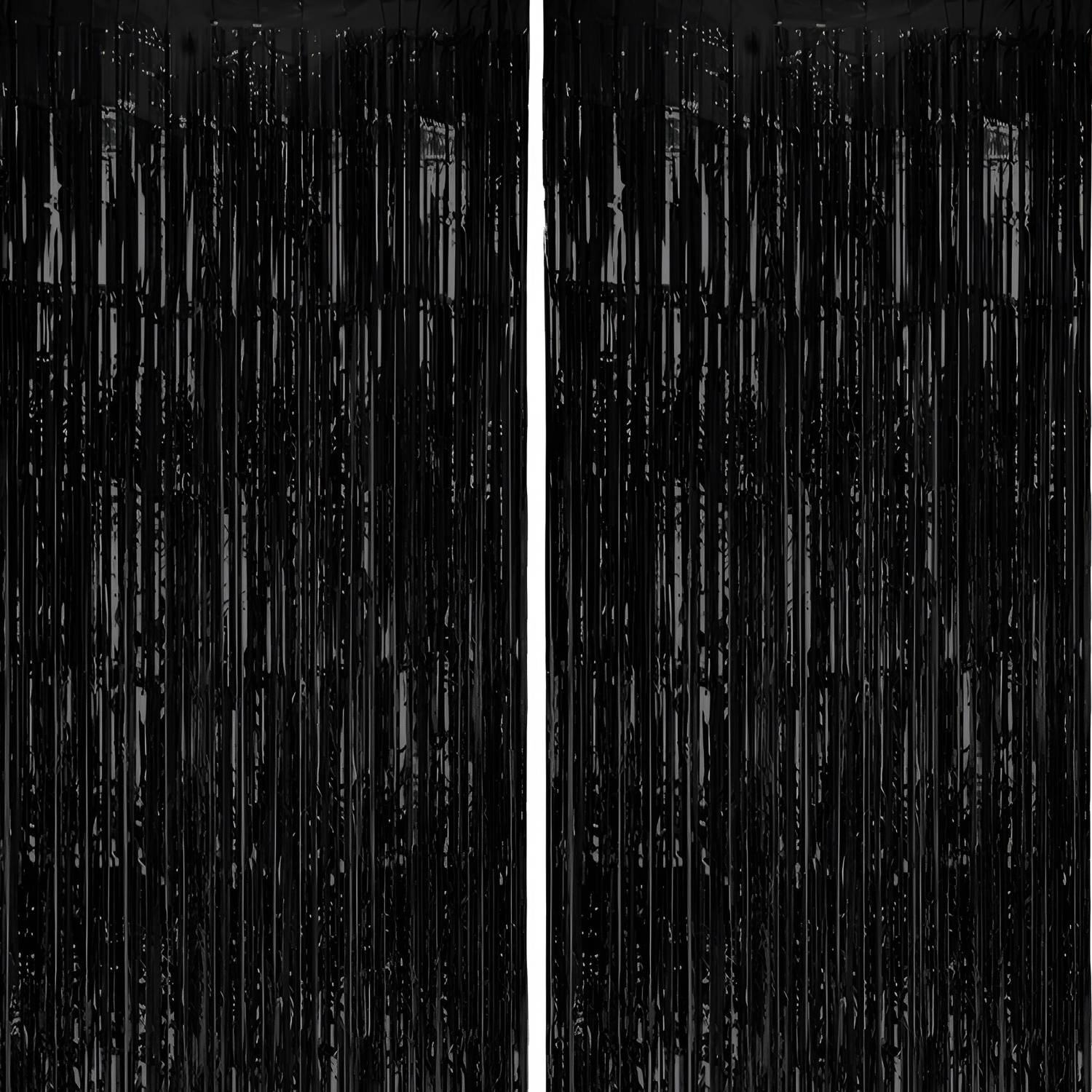 1iAM Black Fringe Foil Curtain Pack of 2 (3x6 feet Metallic Black Curtains)