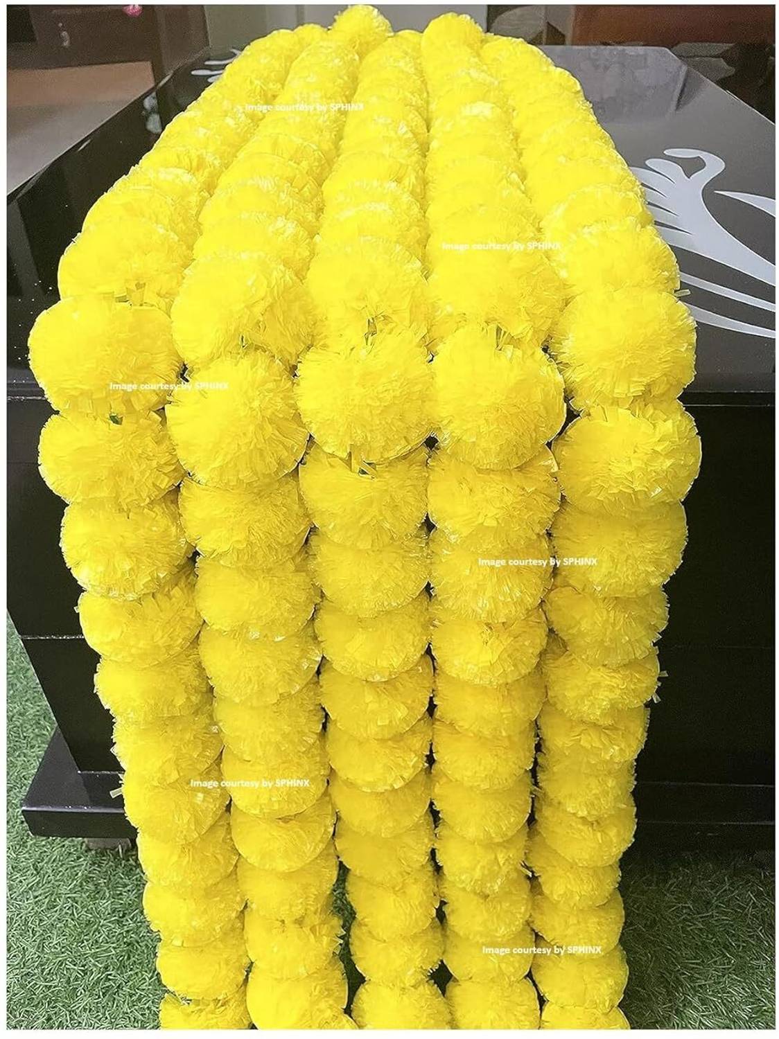 Sauran Yellow Marigold Artificial Flower Pack of 10 - Image 3