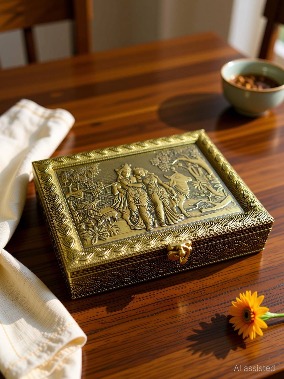ANTOFY EXIM Meenakari Dry Fruit Box,Handicraft Dry Fruitbox,Oxidized Dry Fruit Box Wood Decorative Platter
