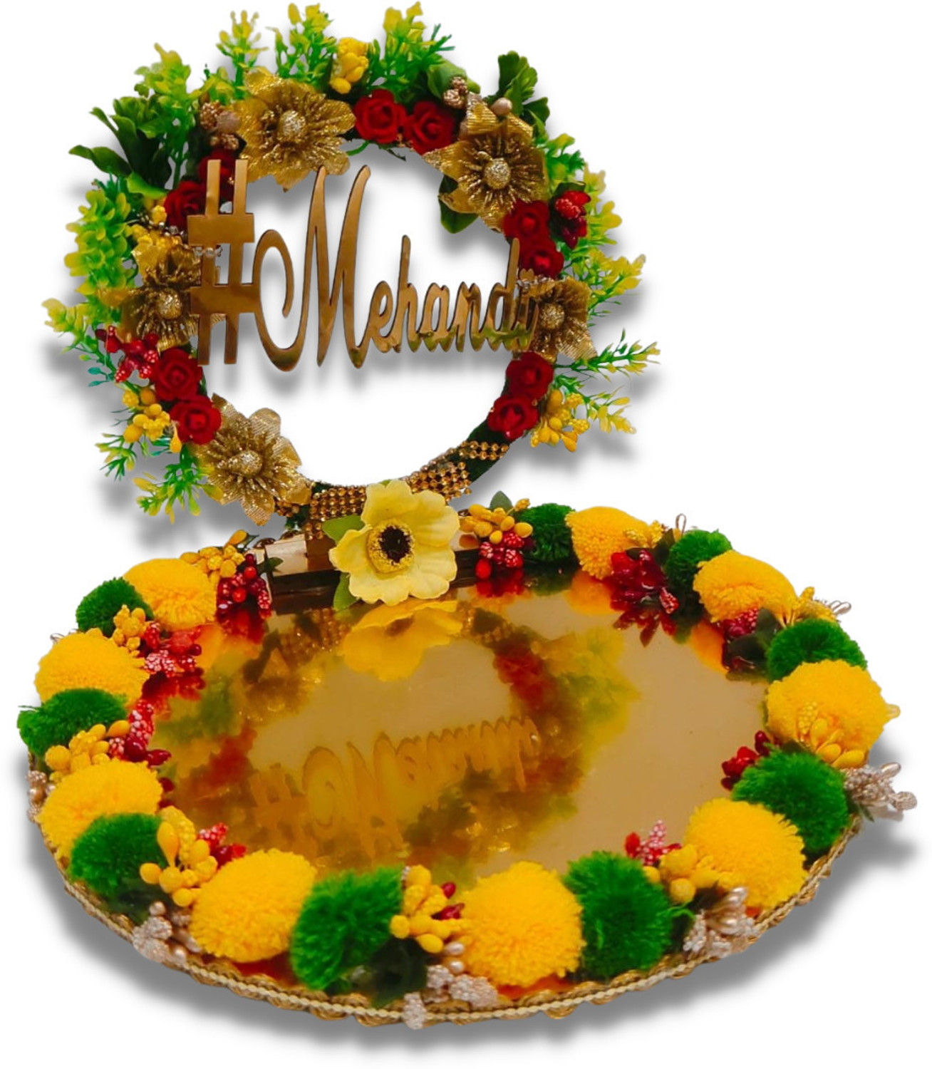 Image of Unique Palette Beautiful Mehndi Platter Wedding Decoration Platter Wedding Haldi Tray Wood Decorative Platter