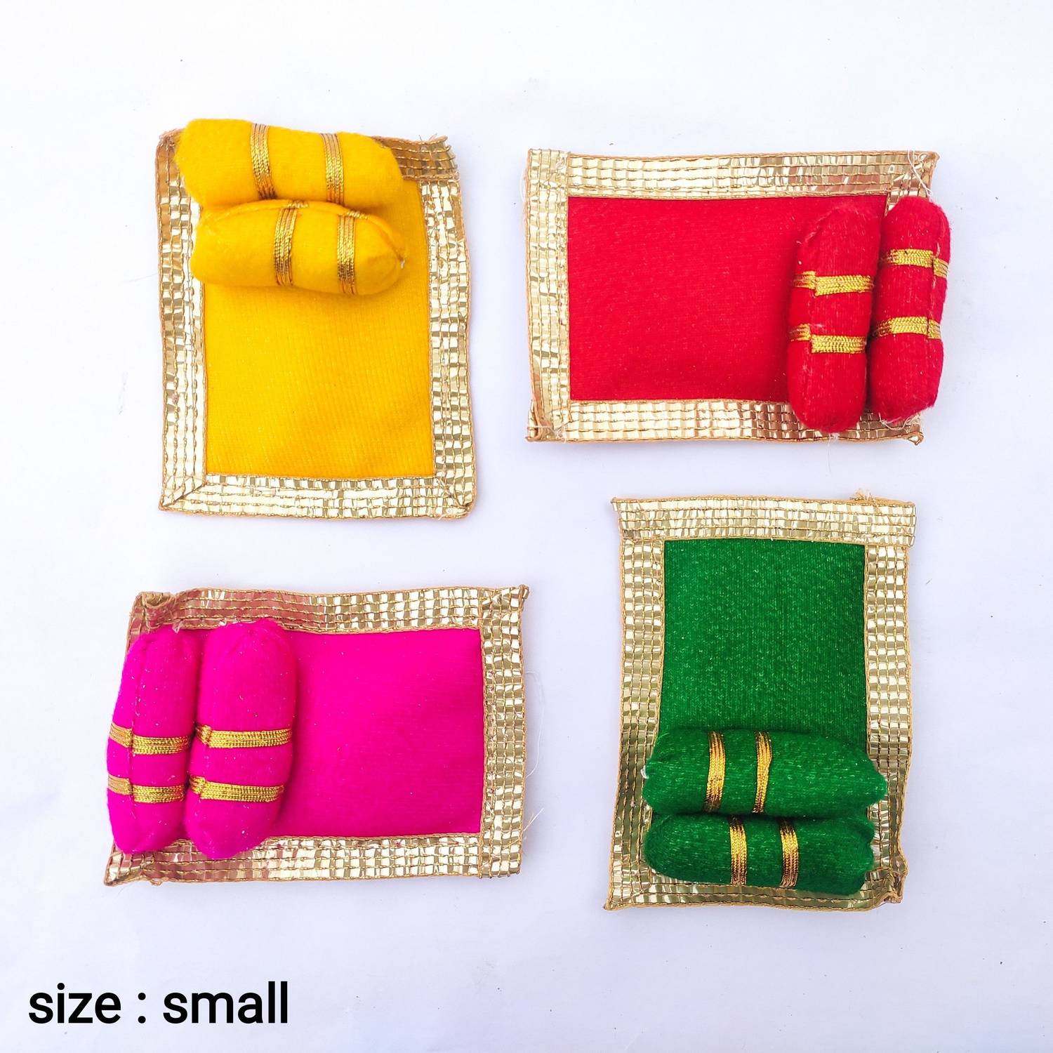 BROWN HORSE\ Pack of 4 Laddu Gopal Sleeping Bed with 2 pillows each / Aasans / Gaddi / Dress