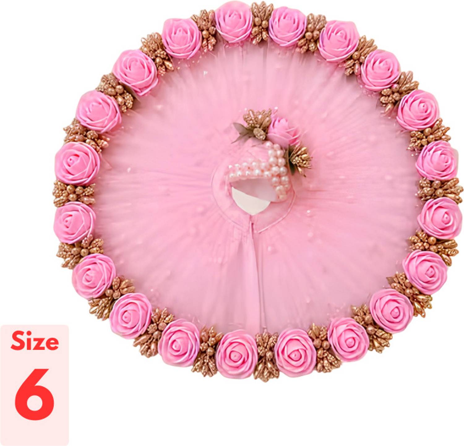 99POSHAK Size 06 Laddu Gopal Baby Pink Festival Dress Pink Golden flower with Pagdi Dress