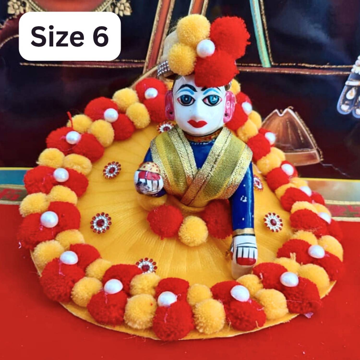 99POSHAK Laddu Gopal Janmashtami Dress, Heavy Yellow Pompom Free Pagdi Size 6 Dress