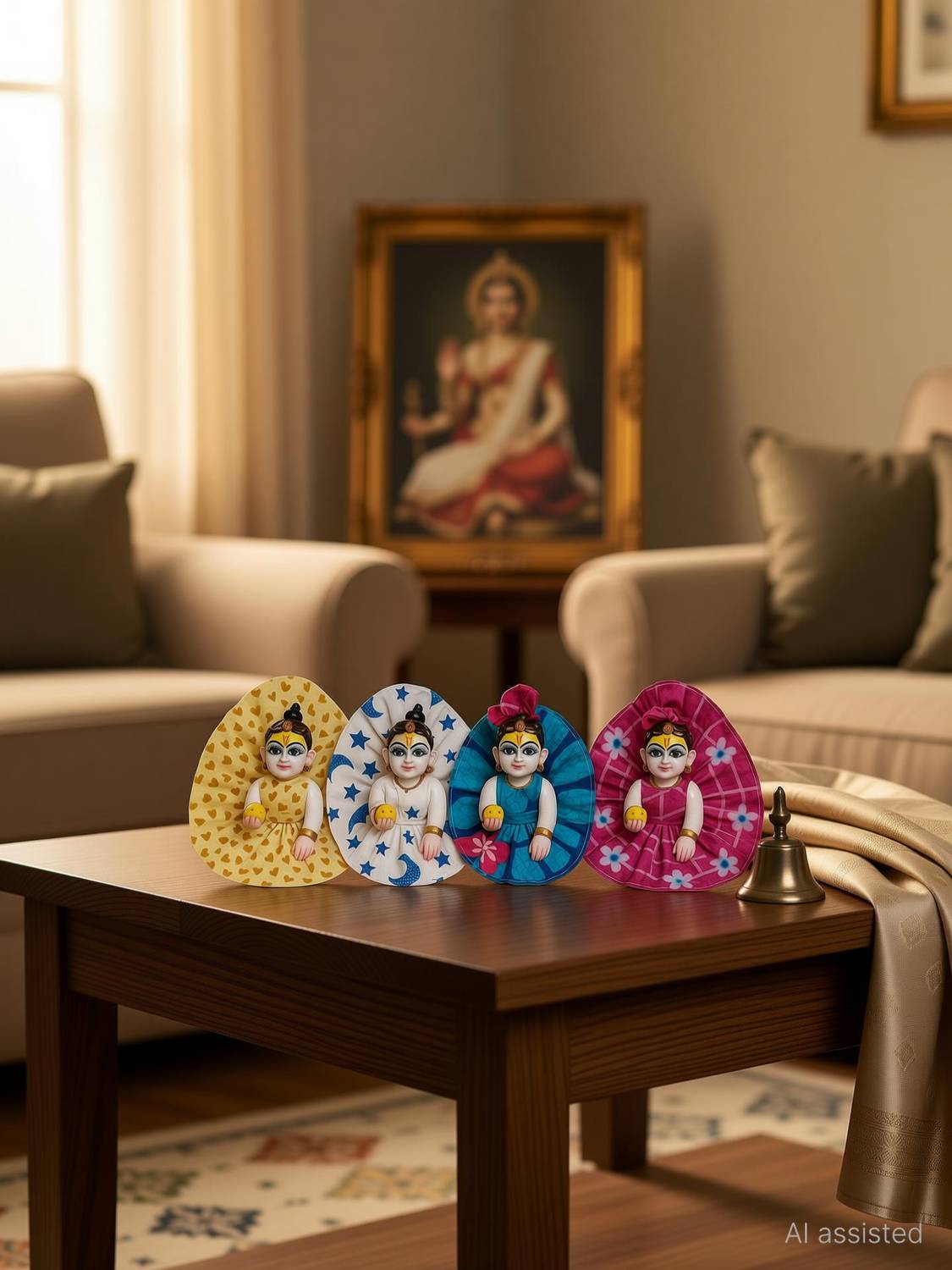 Kanha laddu gopal pack of 4 pure cotton dress [size 6 ] Dress