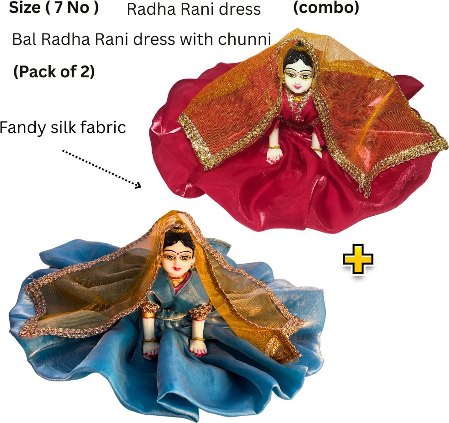 BROKA Size 7 No Radha Rani Dress Combo Set, Bal Radha Rani Poshak & Chunri (Pack of 2) Dress