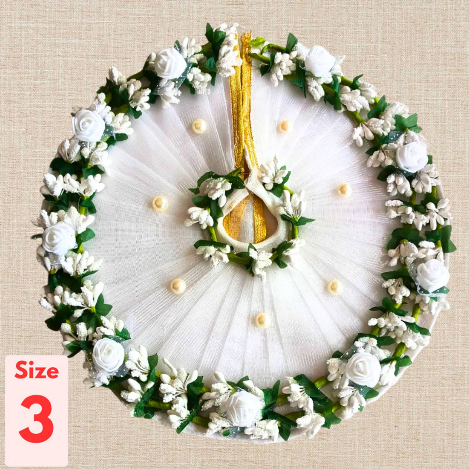 99POSHAK Laddu Gopal Fancy Dress Size 03 White tree raw with Pagdi Dress