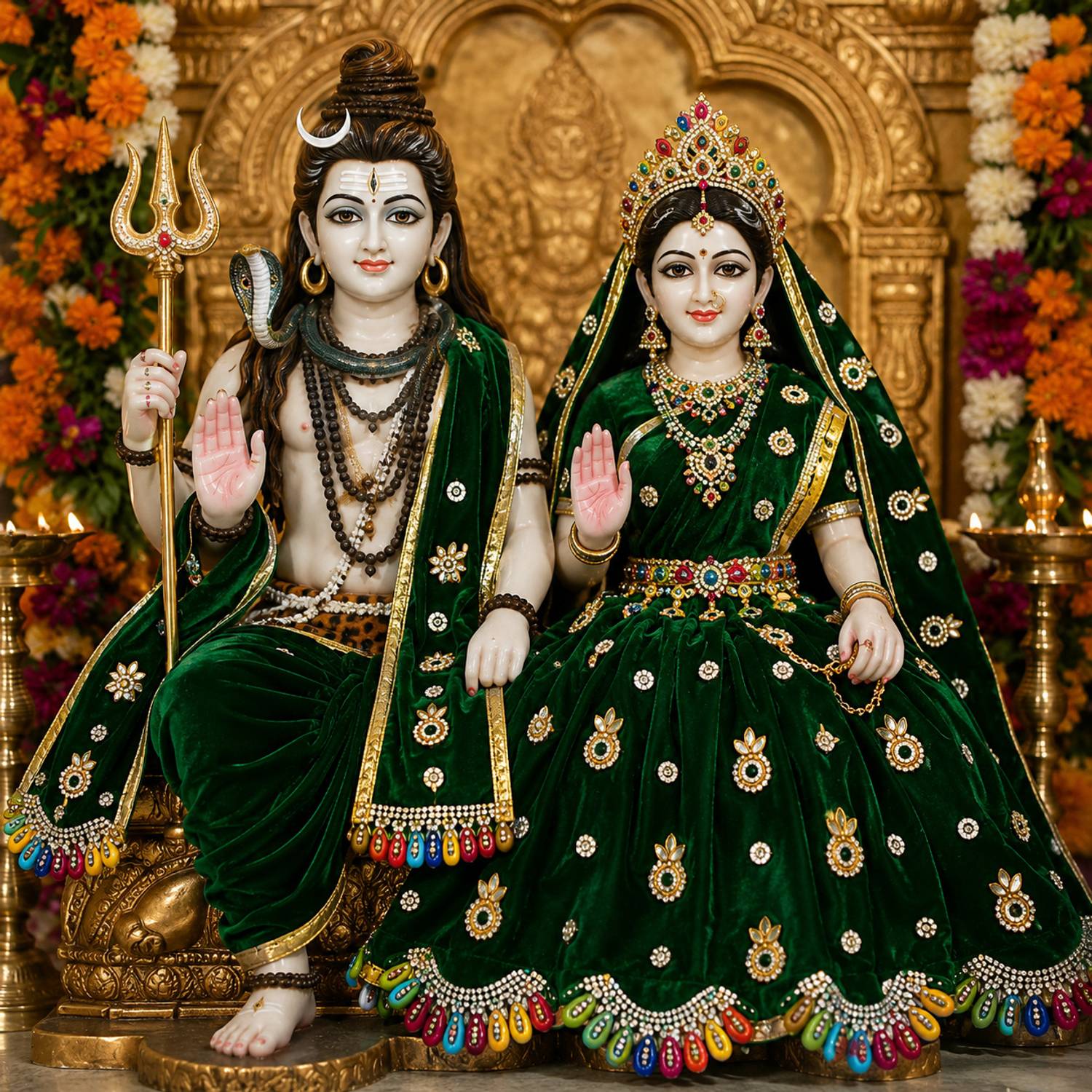 shiv green dress dauji enterprises Silk Poshak Set for Parvati 12 Inch Murti Heavy Work StyleHD Dress Siobhan