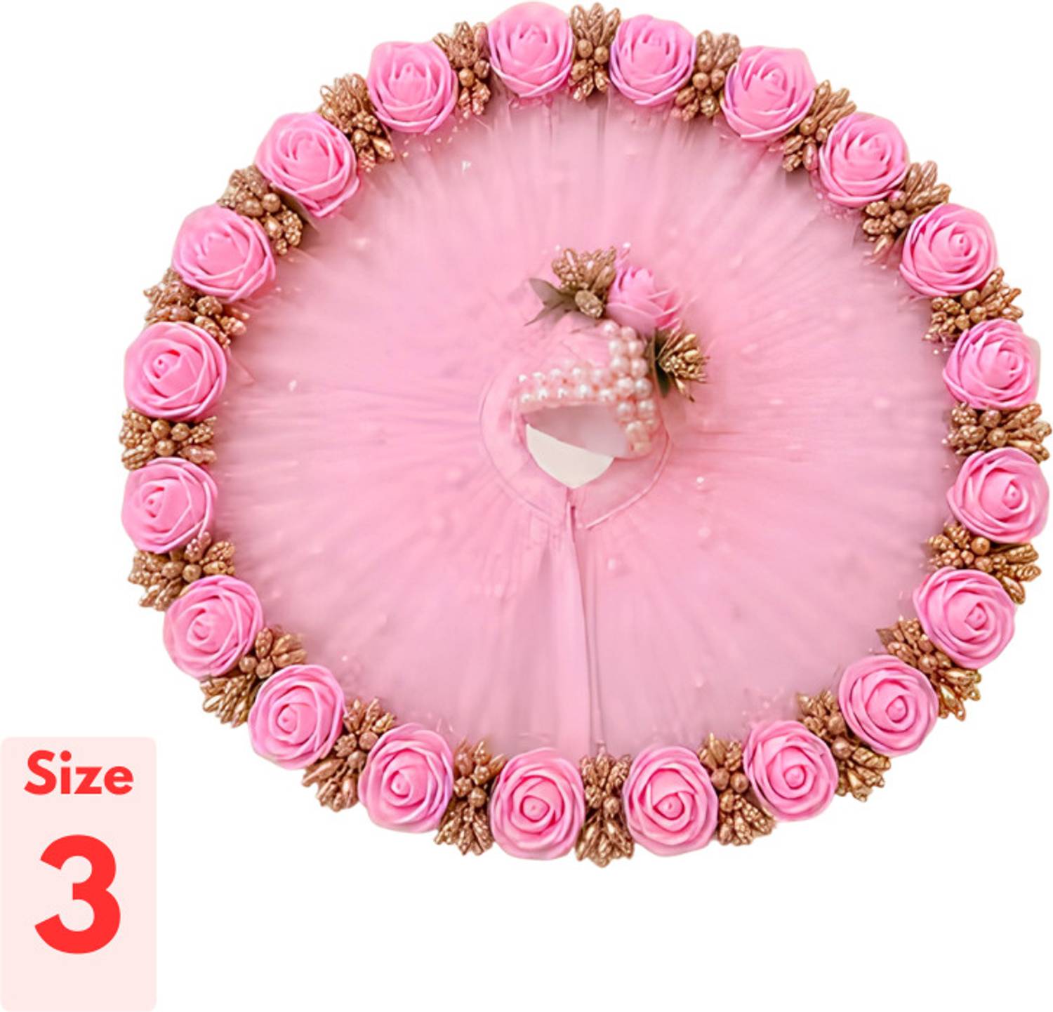 99POSHAK Size 03 Laddu Gopal Baby Pink Festival Dress Pink Golden flower with Pagdi Dress