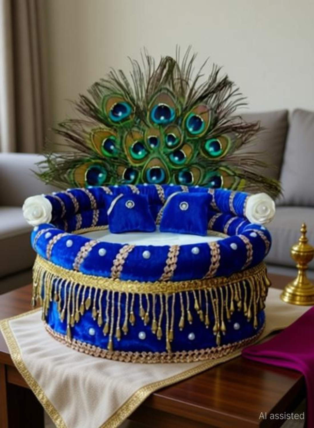 Image of Radhey creation mart Laddu gopal blue layer singhasan (size5-8) Dress