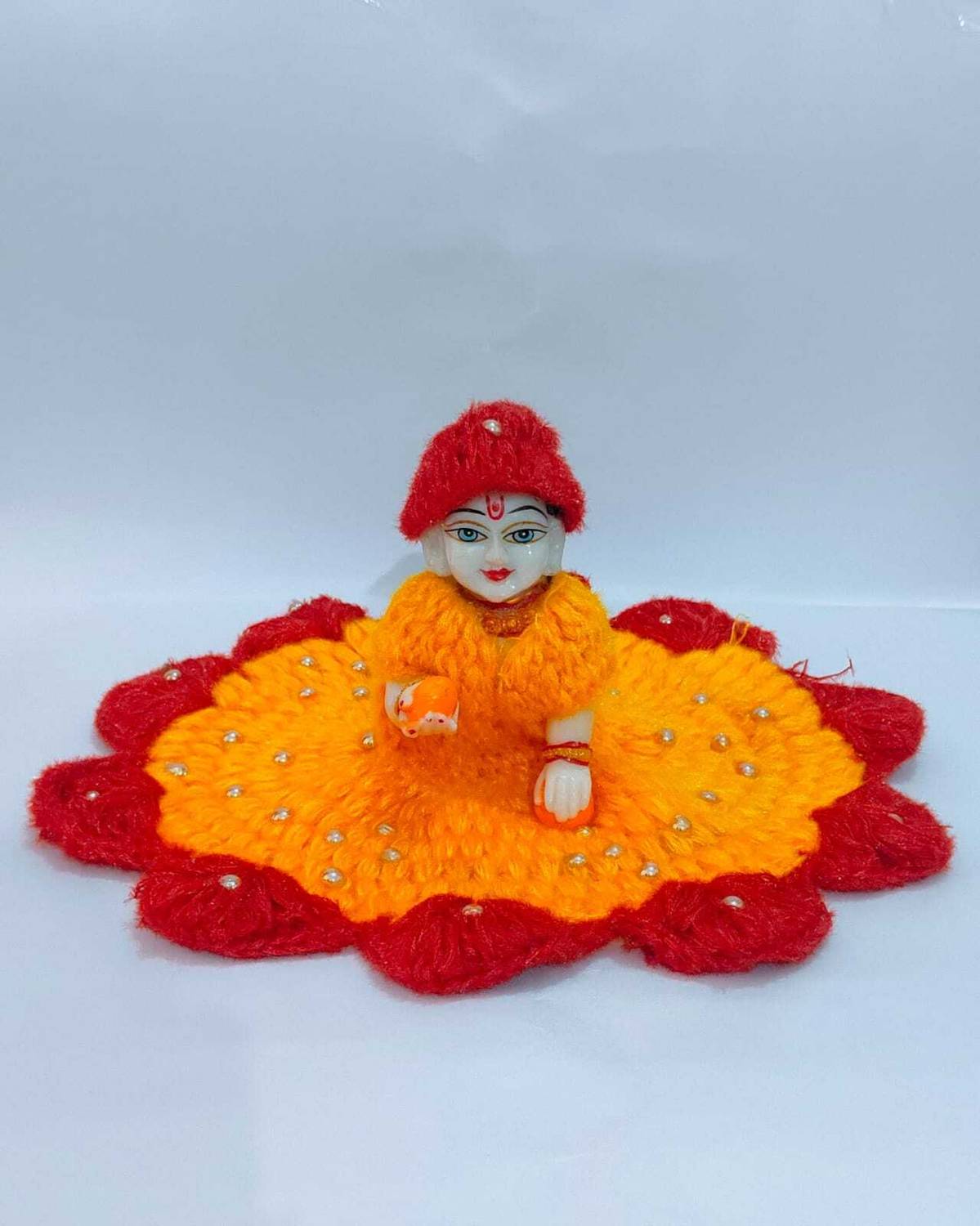 buyagain Size 3 no. handmade Winter woolen stone poshak with Matching Cap for laddu gopal Dress