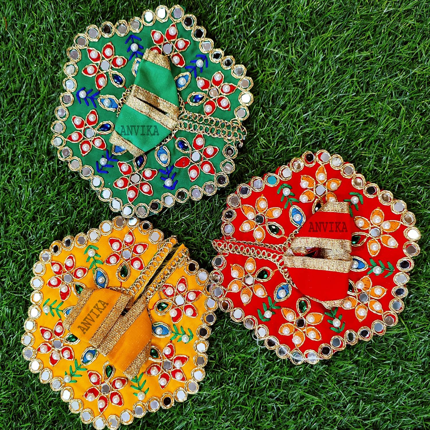 ANVIKA (5 Inch) Deity Dress, Mirror Work Designer Laddu Gopal (Pack Of 3) Dress