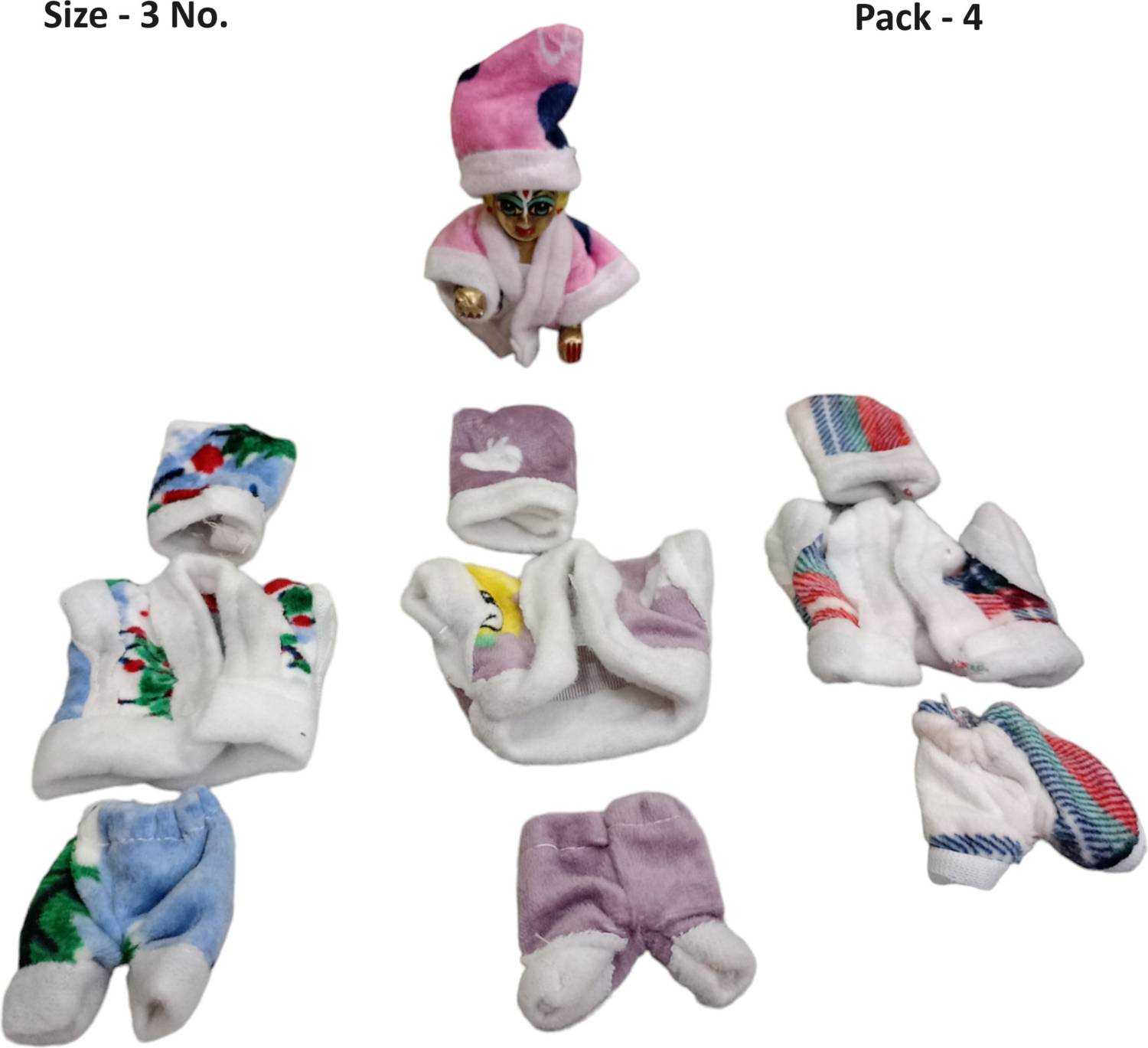 nini Laddu Gopal Ji 3 NO Winter Night Suit with Cap Set, (Random Color & Print) Dress